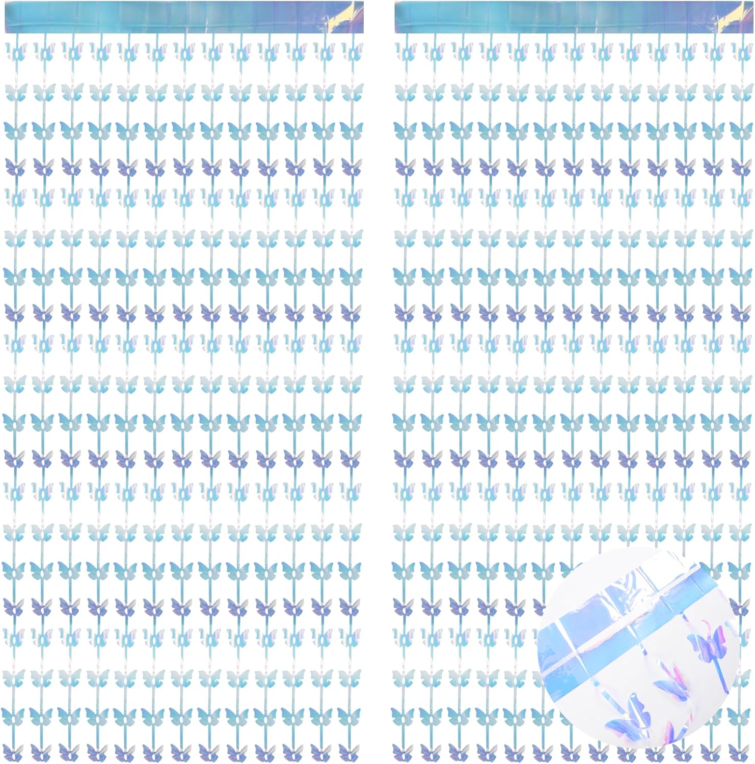 BRAVESHINE Iridescent Hanging Butterfly Foil Fringe Curtain - 2 Pack 3.2x6.6ft Holographic Party Streamers Backdrop for Baby/Bridal Shower/Mermaid/Frozen/Fairy/Princess/Butterfly Birthdays Decorations