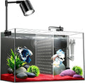 Fish Tank, 3 Gallon Ultra-Clear Glass Fish Aquarium, with Separator Plate for Betta, Fish Tank Starter kit with Filter and Led Light, Black