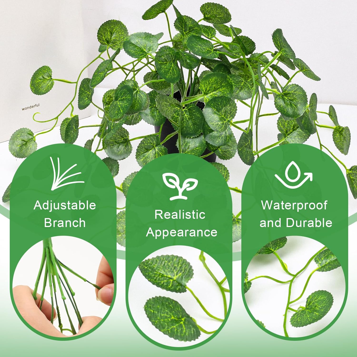 Folmywy 2 Pack Artificial Hanging Plants Vines with Pot Fake Greenery Potted Plant Eucalyptus Leaves Decoration for Indoor Outdoor Wall House Room Patio Bookshelf Office Party Decor