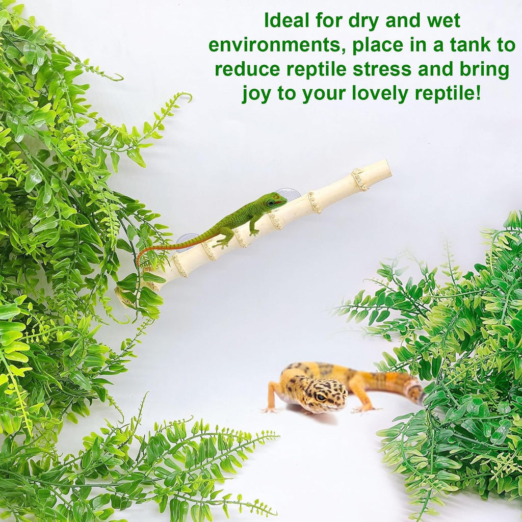 kathson Reptile Corner Branch Decor,Leopard Gecko Climbing Bamboo Wood with Suction Cup,Bearded Dragons Habitat Hanging Vines Plants Decoration,Lizards Tank Accessories for Amphibians,Snakes,Frogs
