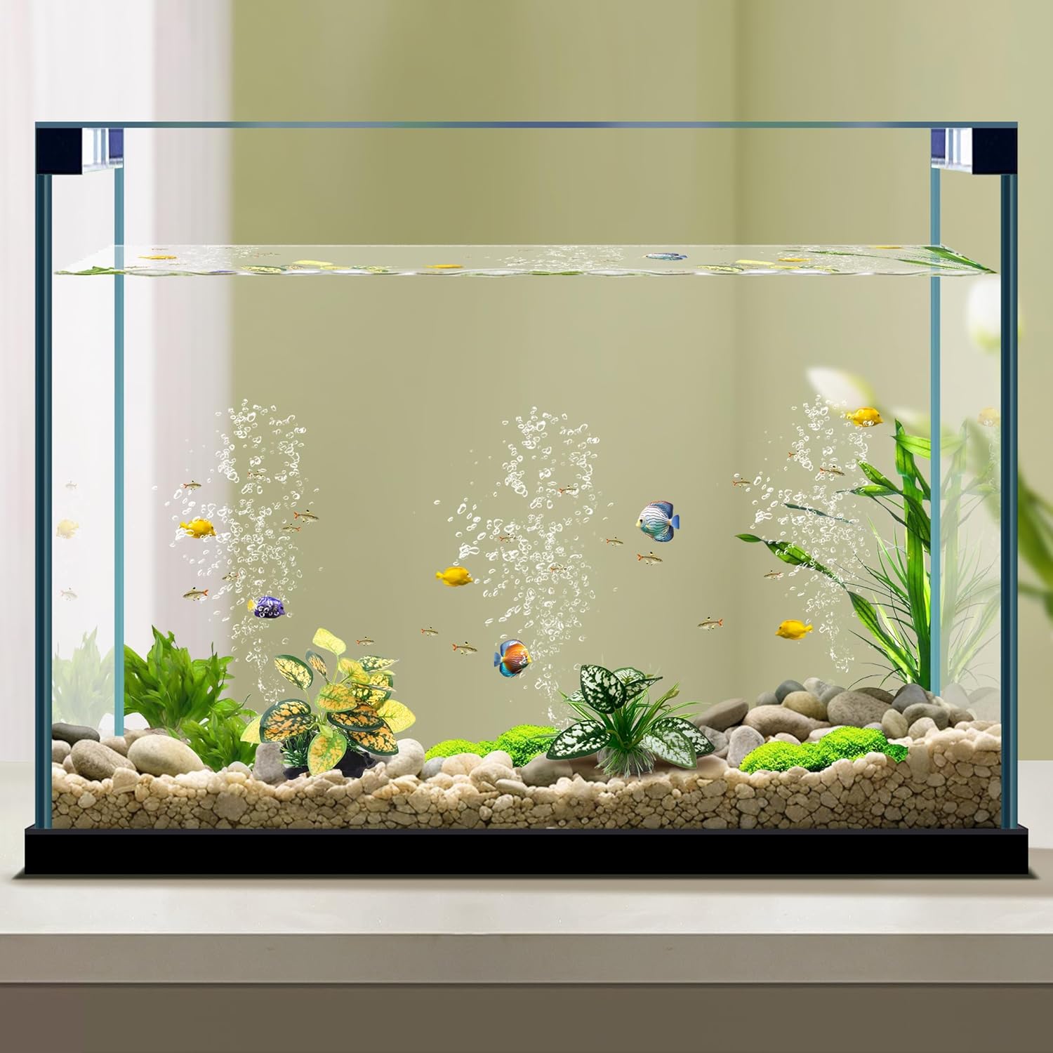 Reptile Artificial Plants, Terrarium Plants Decorations Supplies, Aquarium Fish Tank Plant, Amphibian Habitat Hideout Tank Accessories (M Set-2pcs/C)