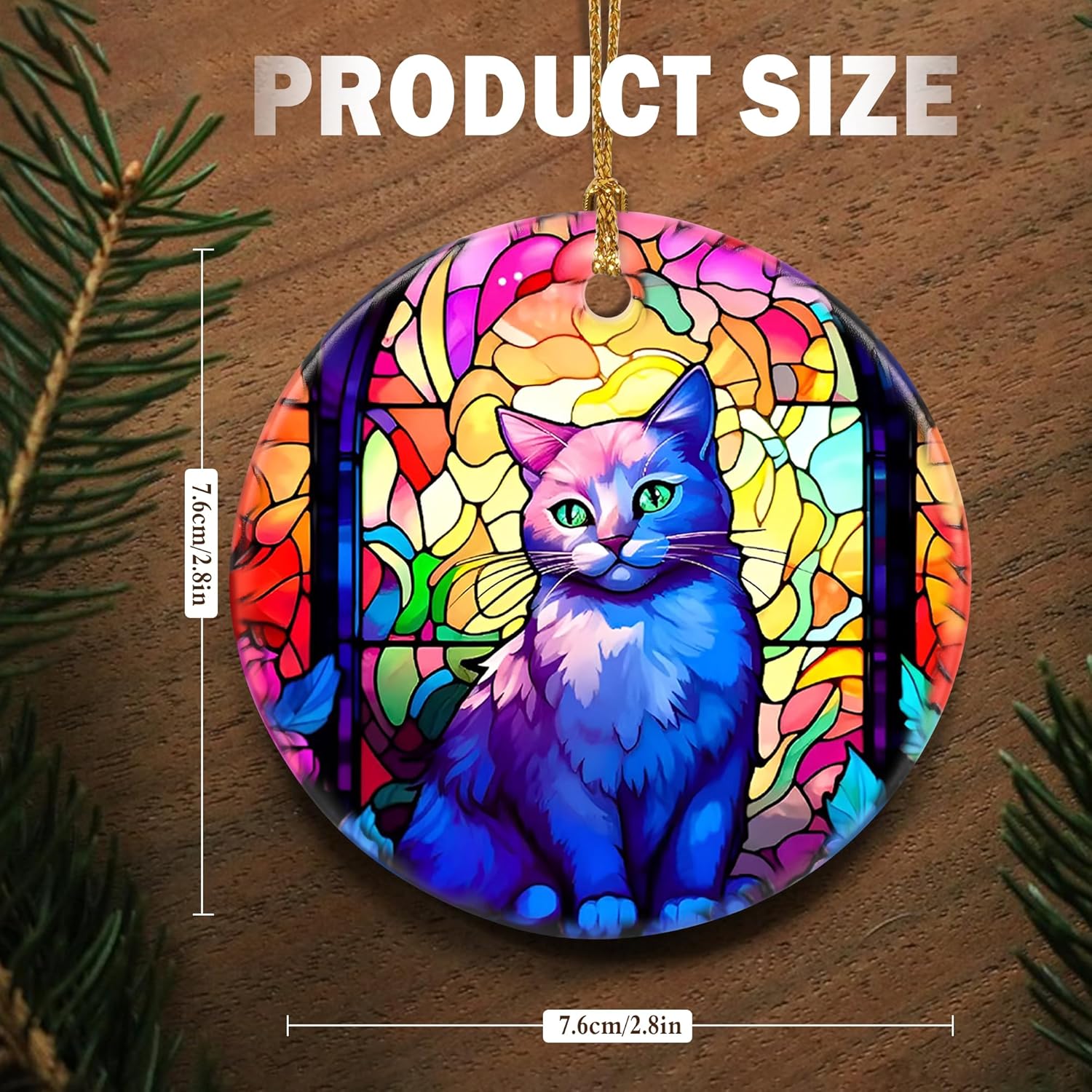 Touber Cat Ornament, Christmas Decoration, Holiday Present Idea, Heirloom Keepsake, Round Ceramic, Bauble Present, Cat