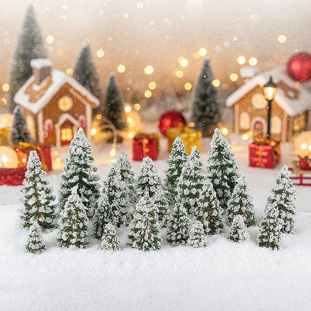 Skylety 35 Pieces Model Trees 1.2-6.3 Inch Mixed Miniature Trees Diorama Supplies Fake Plants Train Scenery Landscape Christmas Village Architecture DIY Crafts(Dark Green,Snowy Cedar)