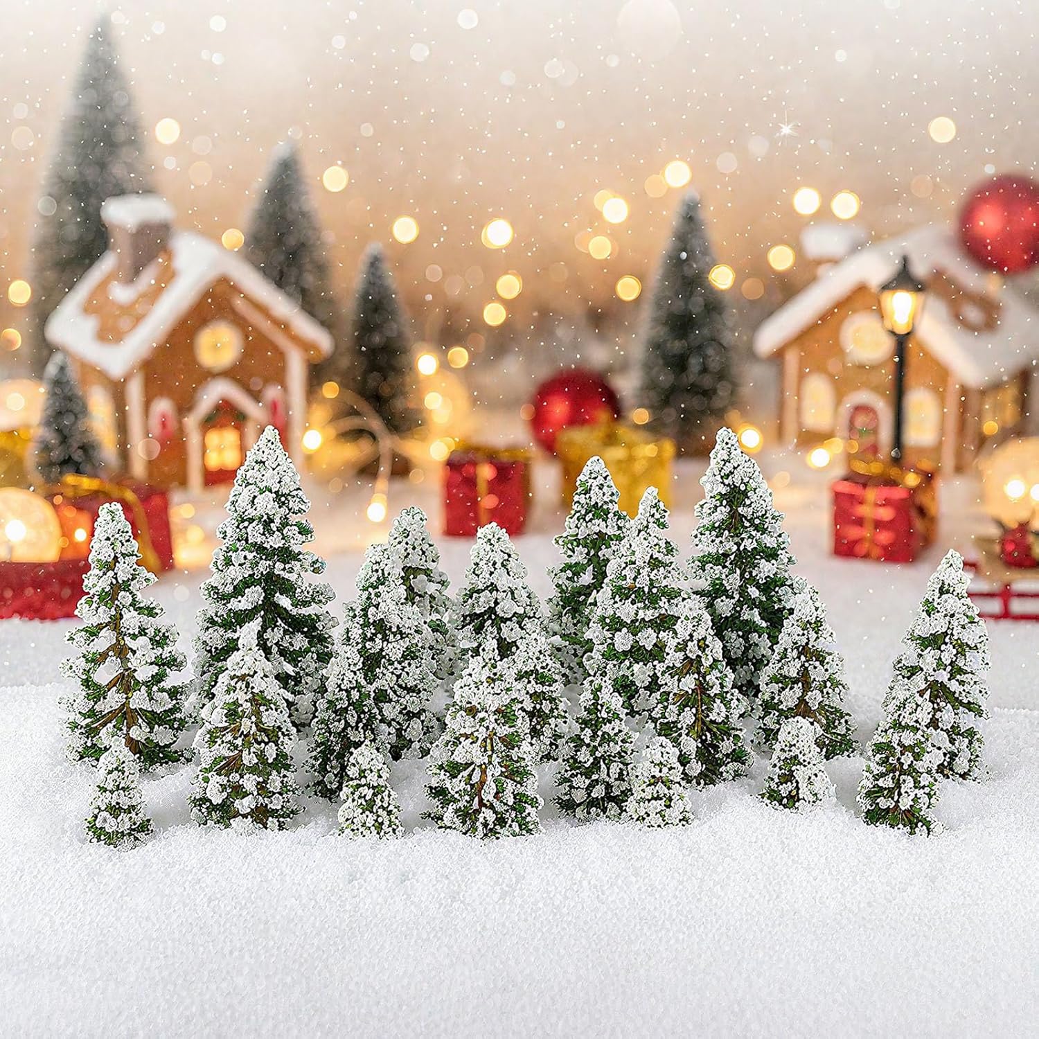 Skylety 35 Pieces Model Trees 1.2-6.3 Inch Mixed Miniature Trees Diorama Supplies Fake Plants Train Scenery Landscape Christmas Village Architecture DIY Crafts(Dark Green,Snowy Cedar)