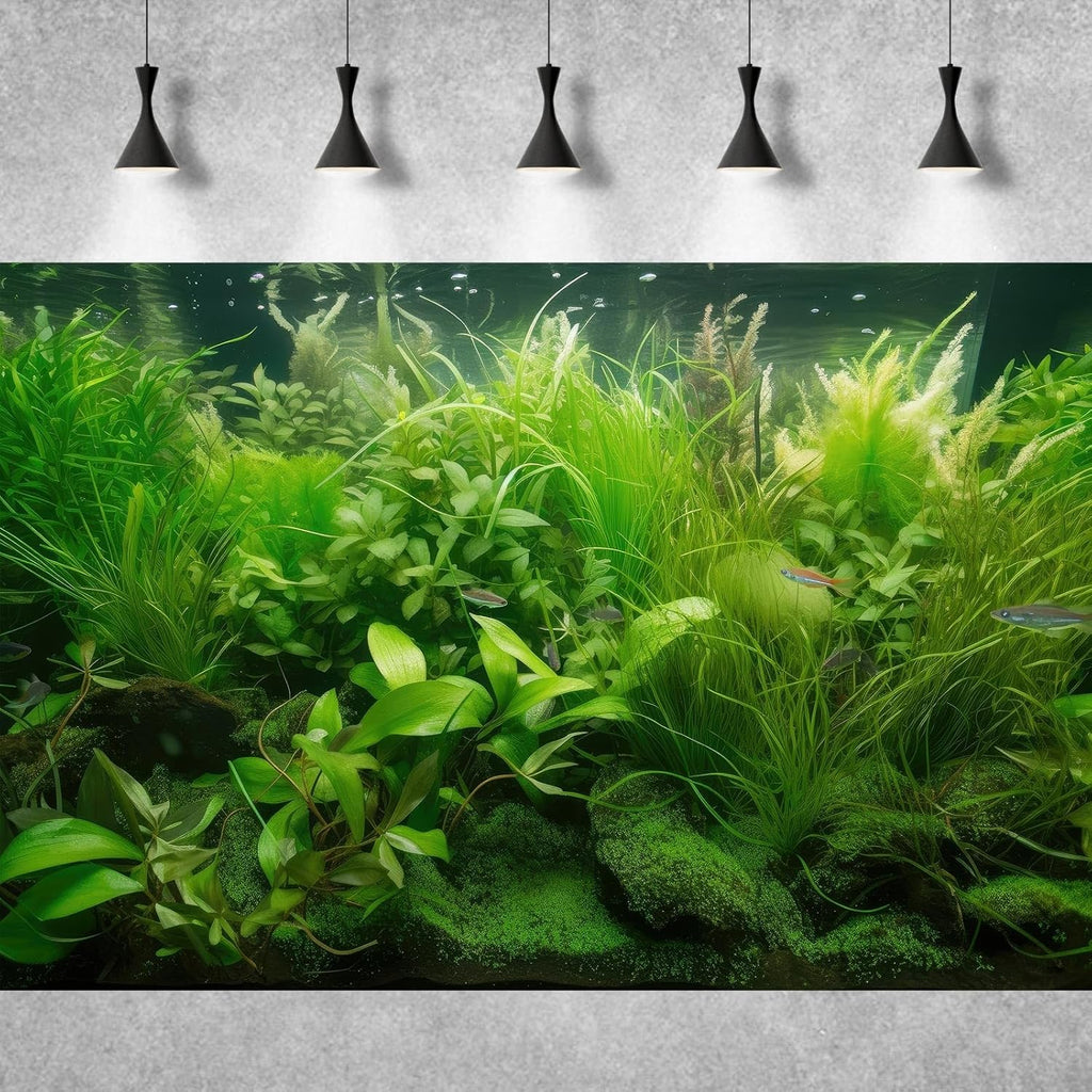 Underwater Aquarium Background Diverse Collection of Aquatic Plants Fish Tank Background Lush Green Seagrass Aquarium Terrarium Background Jungle Style Reptile Habitat Background Vinyl 72x16in