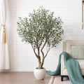 Artificial Olive Tree 6FT Faux Plant Home Decor - Large White Pot with Lifelike Silk Leaves, UV Resistant & No Maintenance - Indoor Outdoor Fake Tree for Modern Office Living Room,VN164