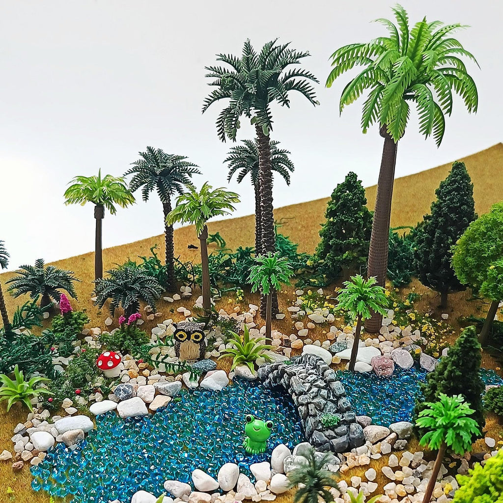 42Pcs Diorama Supplies Kit, Model Trees, Miniature Palm Trees, Architecture Tree, Decorative Sand, Stone, Grass, Moss Stick,Scenery Basing Material Kit for DIY Craft, Model Train Scenery