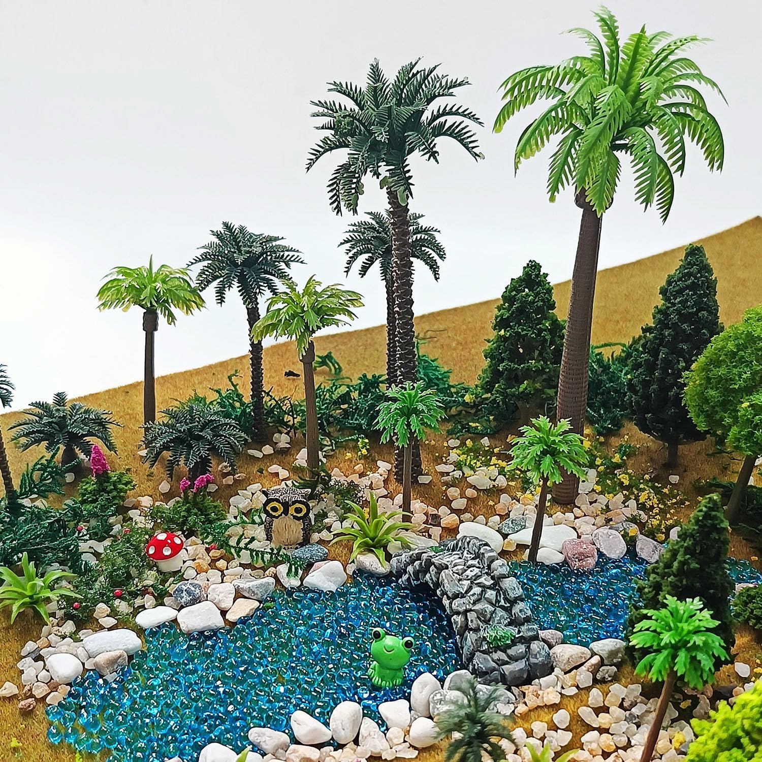 42Pcs Diorama Supplies Kit, Model Trees, Miniature Palm Trees, Architecture Tree, Decorative Sand, Stone, Grass, Moss Stick,Scenery Basing Material Kit for DIY Craft, Model Train Scenery