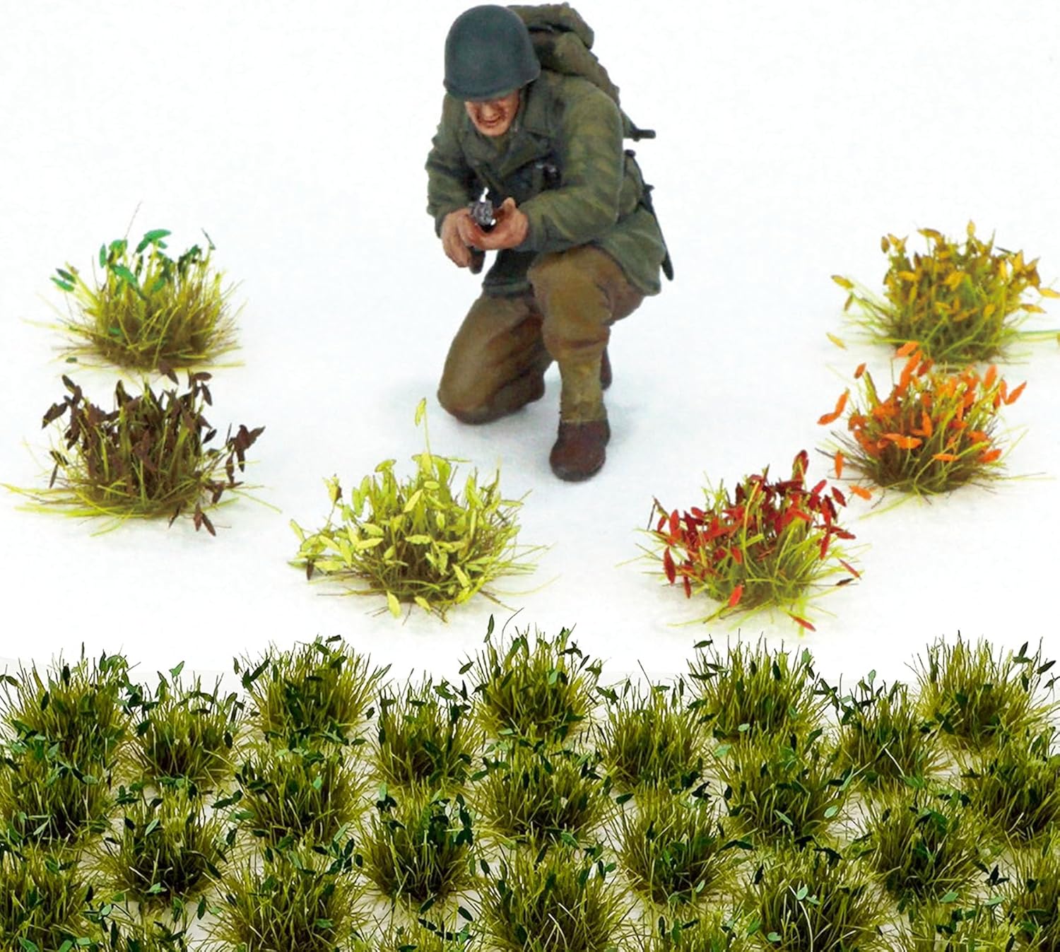 Woohome 32 PCS Miniature Grass Cluster, Field Green Static Grass Tuft Model Vegetation Groups Static Grass Tufts for DIY Model Train Landscape Railroad Scenery Grass Tufts Flower