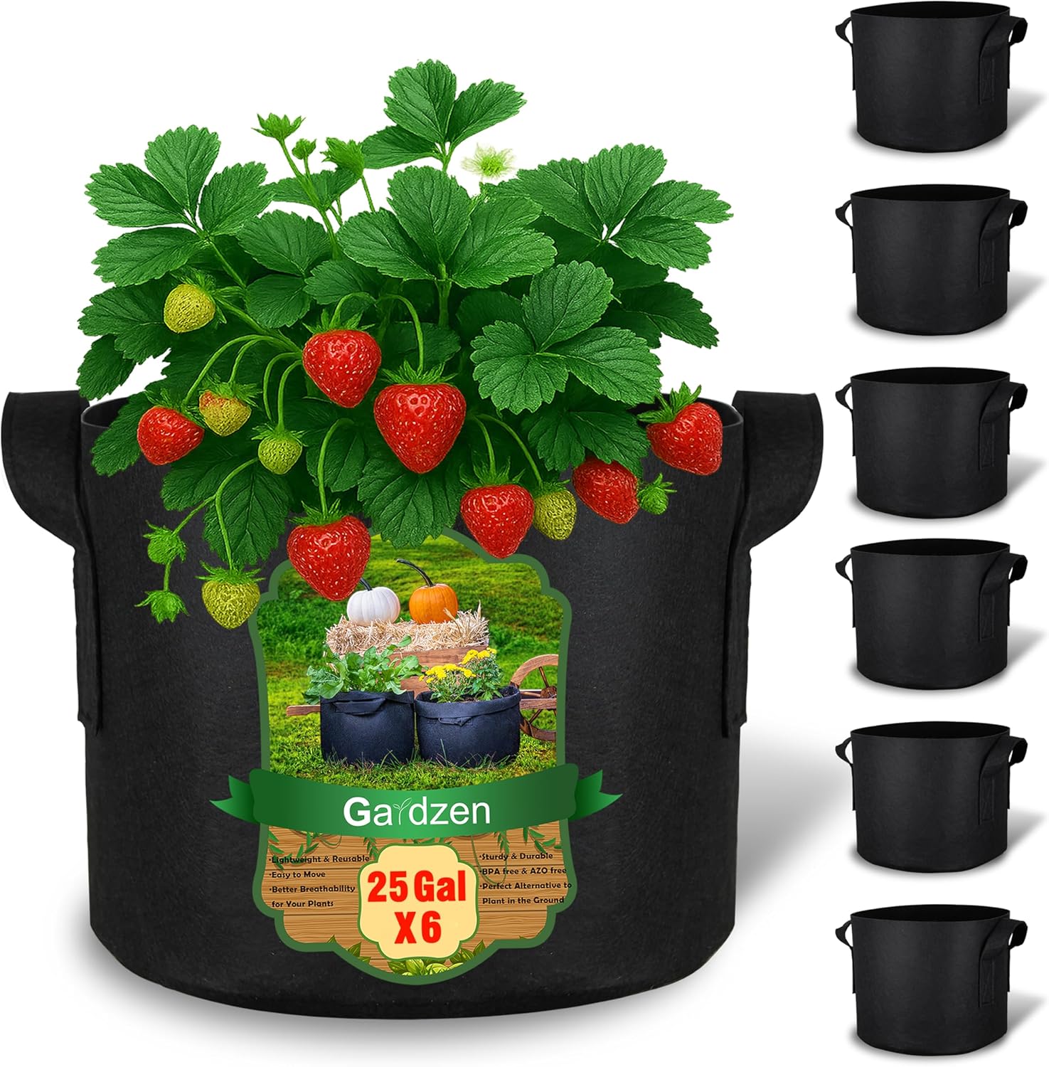Gardzen 25 Gallon Grow Bags 6-Pack, 500G Thick Nonwoven Fabric Pots with Waterproof Liner & Breathable Bottom, for Hot Dry Climates