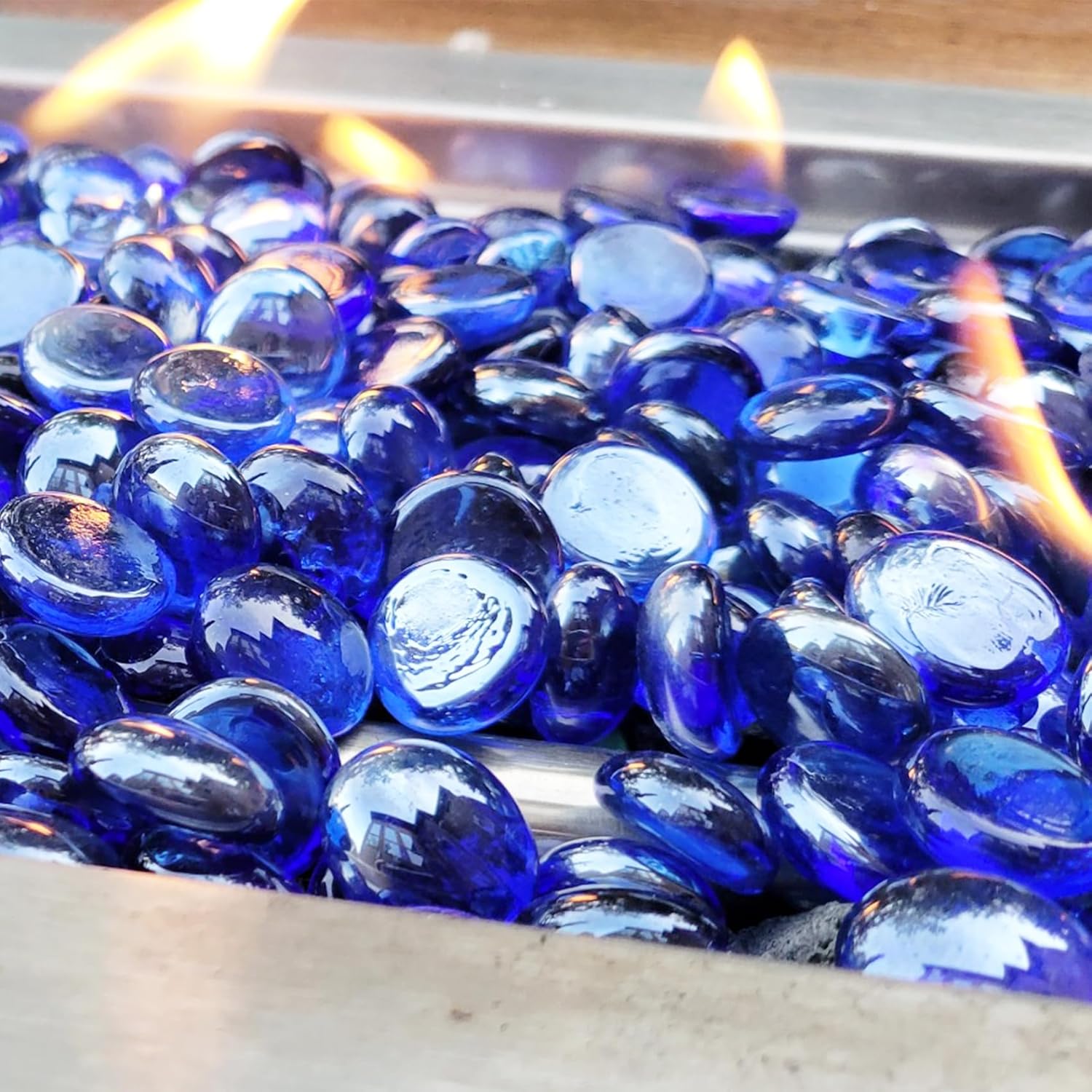 Skyflame 10-Pound Fire Glass Beads for Fire Pit Fireplace, 1/2-Inch Size Royal Cobalt Blue Luster Decorative Blended Fireglass Drops for Landscaping