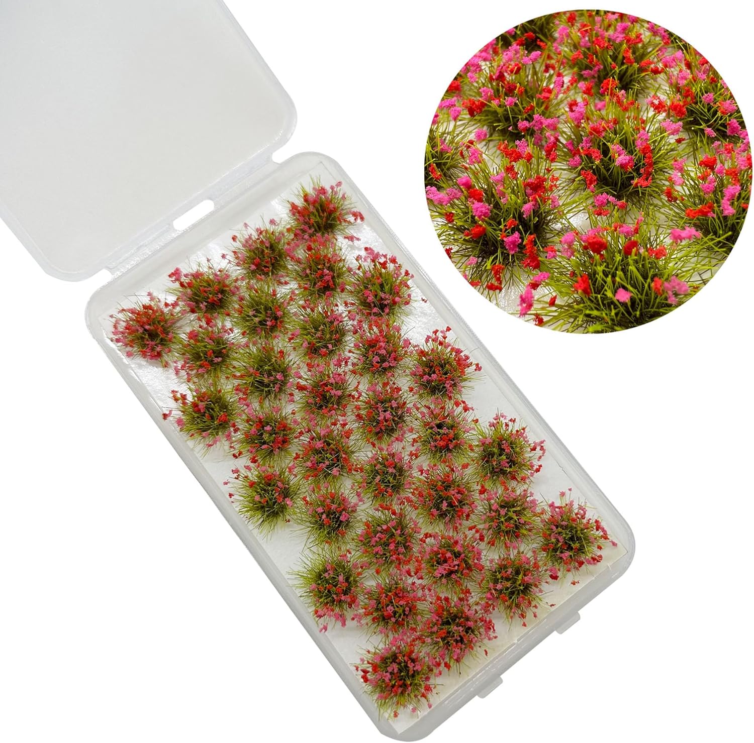Woohome Static Grass Tuft Model Gras s Tufts, 128 PCS Railway Artificial Grass 4 Colors Bushy Tuft Flower Cluster Vegetation Groups for DIY Building Model Train Landscape Railroad Scenery