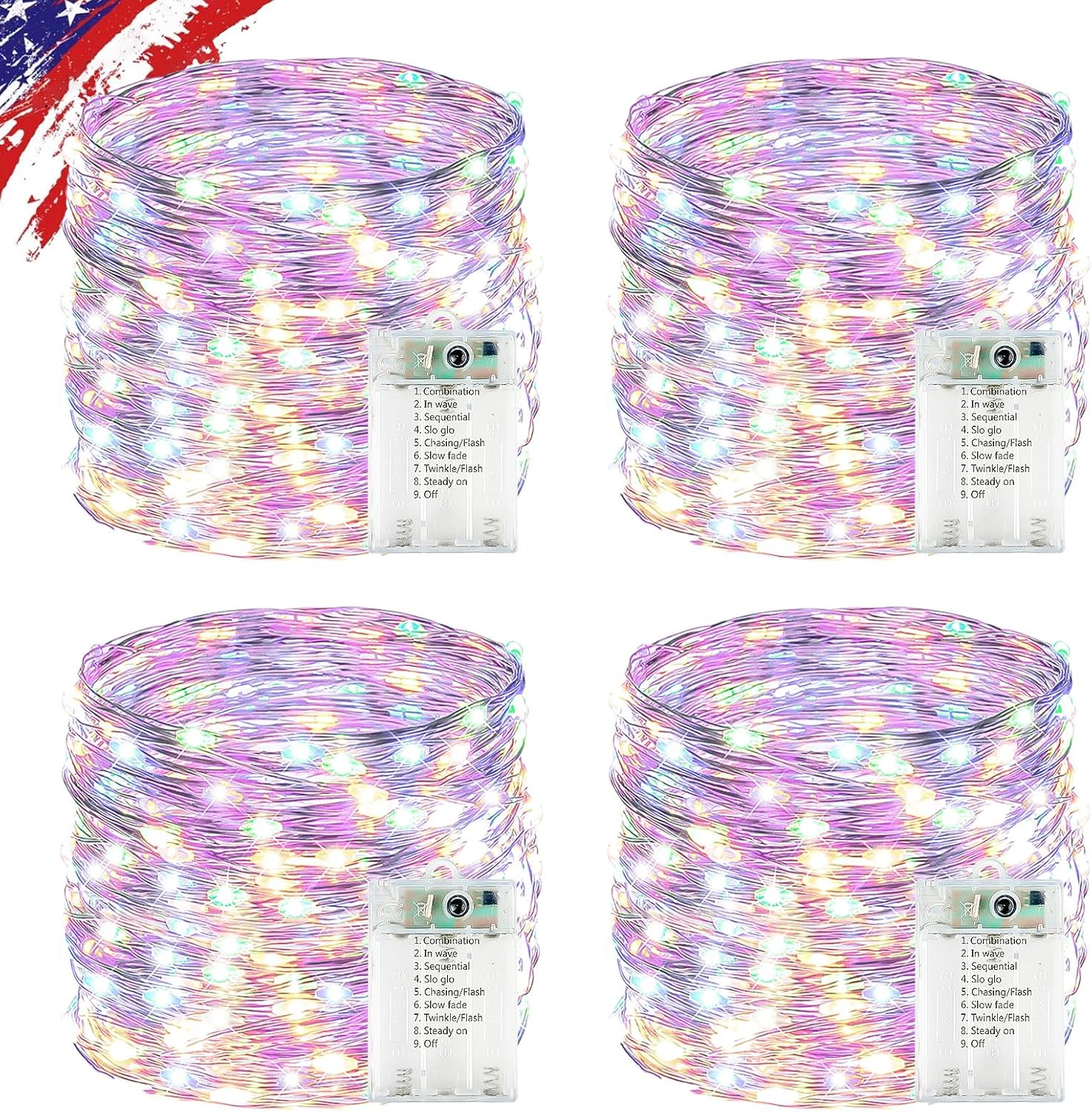 4 Pack Cuttable Fairy Lights Battery Operated, Waterproof 20FT 60LED Twinkle Lights with Timer Indoor Outdoor, Fairy Battery String Light for Bedroom, Classroom, Wedding, Christmas Décor(Multicolor)