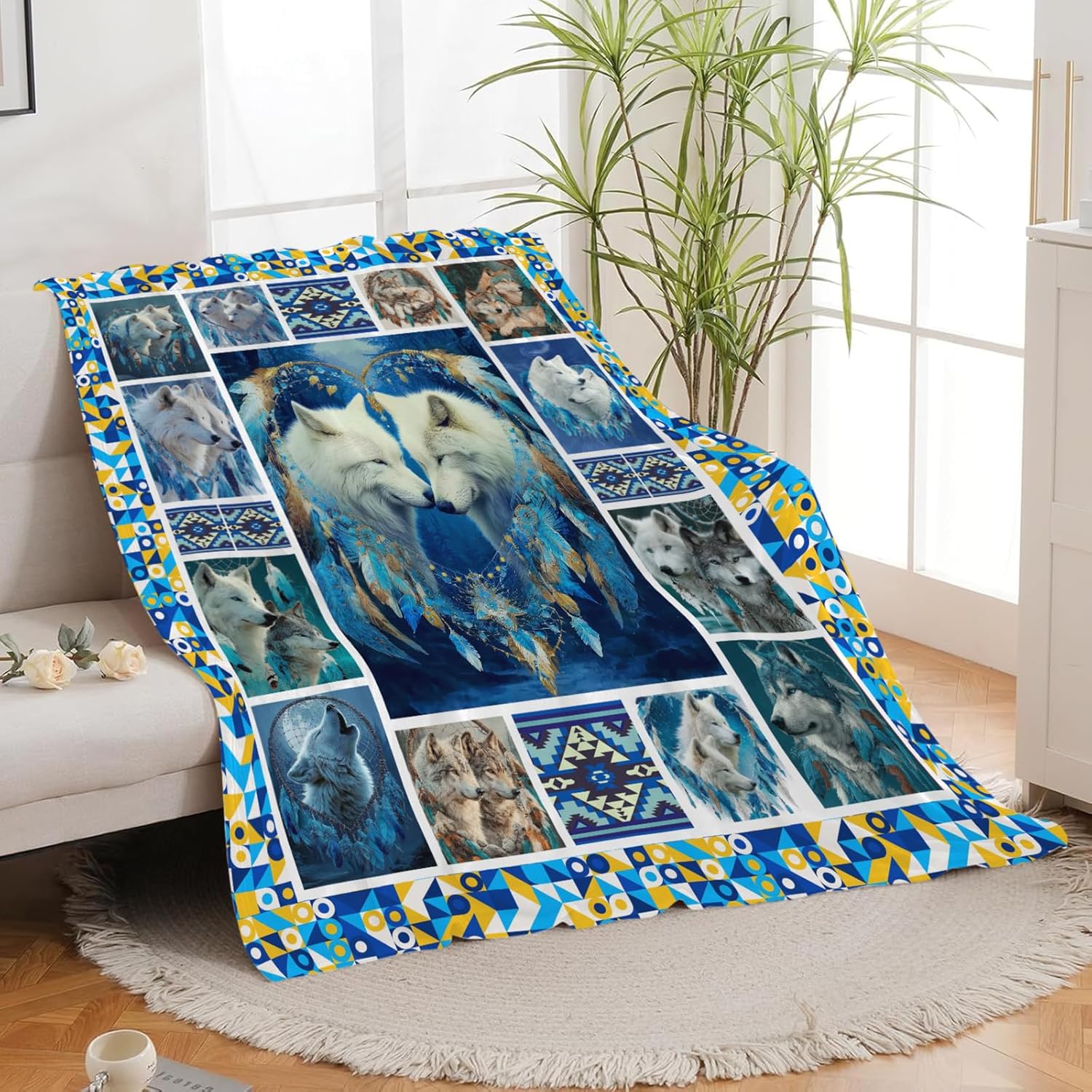 Wolf Throw Blanket Wolf Stuff Gifts for Kids Girls Boys Adults Women Men Soft Cozy Warm Plush Fluffy Fuzzy Fleece Blanket Decor 60''X80''