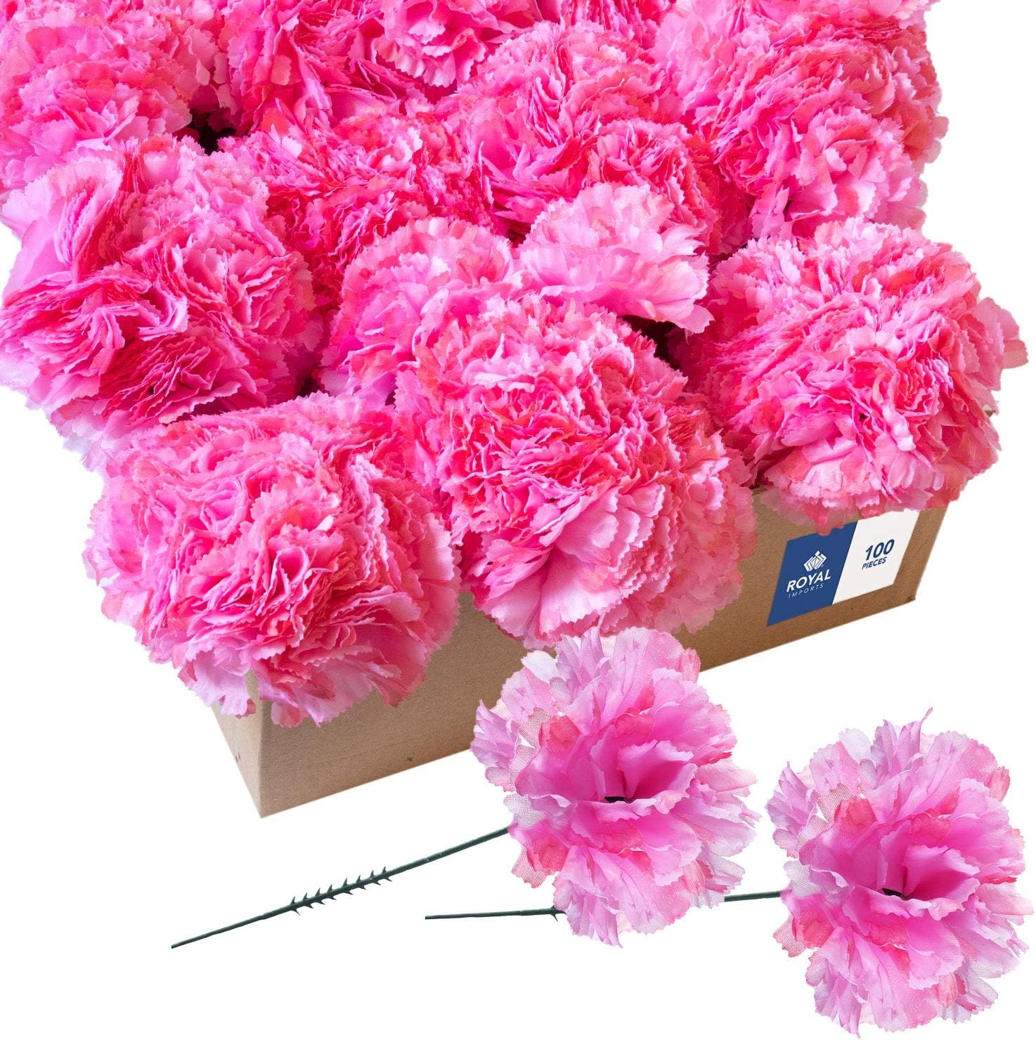 Royal Imports Artificial Carnations, Silk Faux Flowers, for Funeral Arrangements, Wedding Bouquets, Cemetery Wreaths, DIY Crafts - 100 Single 5" Stems - Hot Pink
