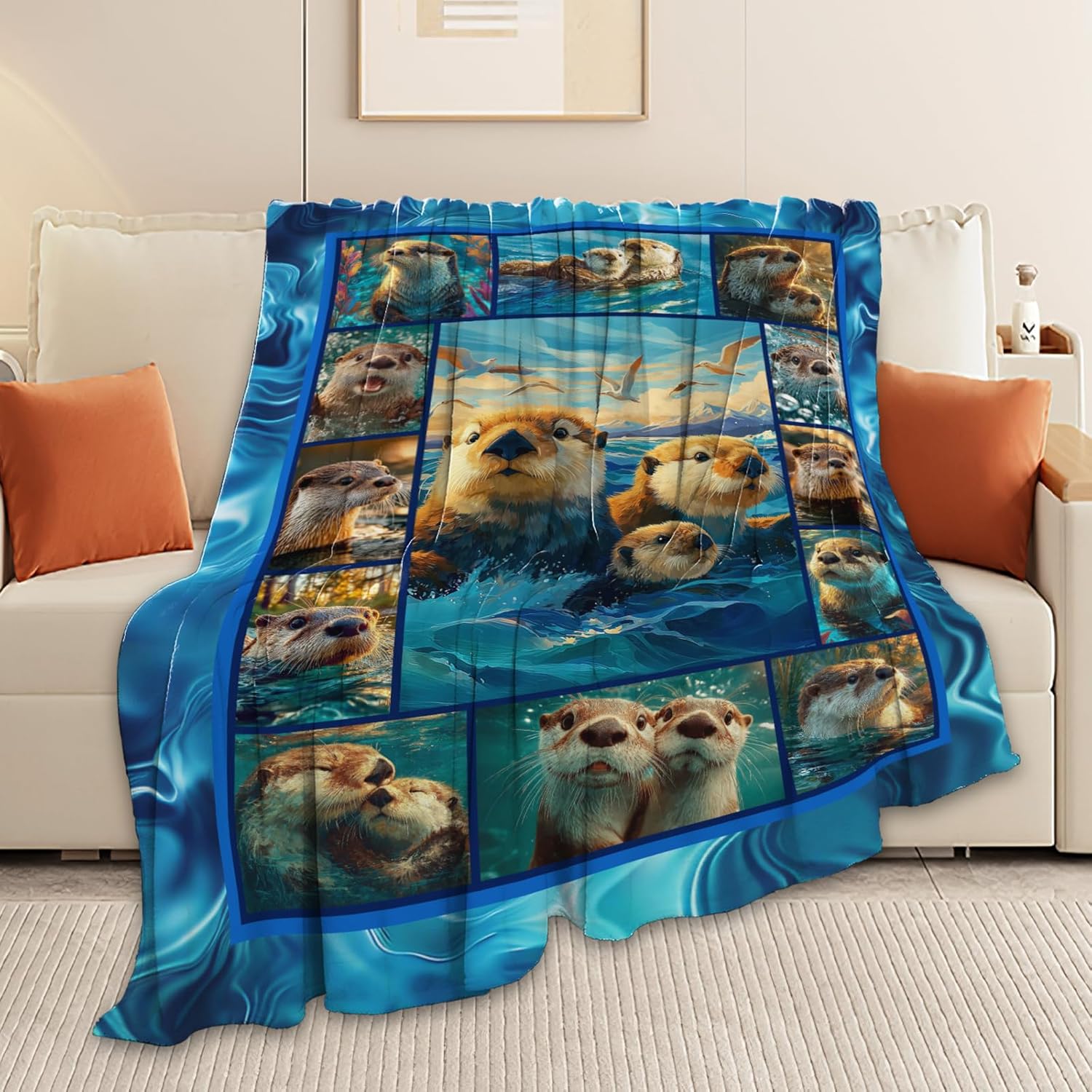 Otter Throw Blanket Otter Stuff Gifts for Kids Girls Boys Adults Women Men Soft Cozy Warm Plush Fluffy Fuzzy Fleece Blanket Decor 40''X50''