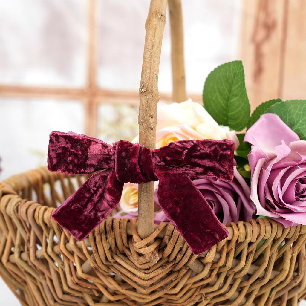 MAYREEL 1 Inch Burgundy Crushed Velvet Ribbon Maroon Vintage for Flower Bouquets Wedding Invitations Crafts Gift Wrapping Party Favor Boxes 10 Yards