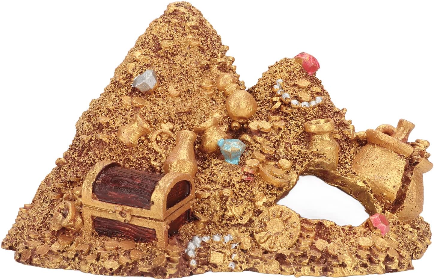 Aquarium Decoration Cave, Fish Tank Gold Mountain Simulation Resin Aquarium Treasure Mountain Hideouts Decoration for Freshwater Saltwater 4.3 x 4.7 x 5.9 inch