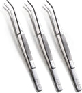 Beaditive 6-inch Sewing Machine Tweezers Set (3-PC) Serrated Bent Tips | Professional Grade, High Precision | Stainless Steel