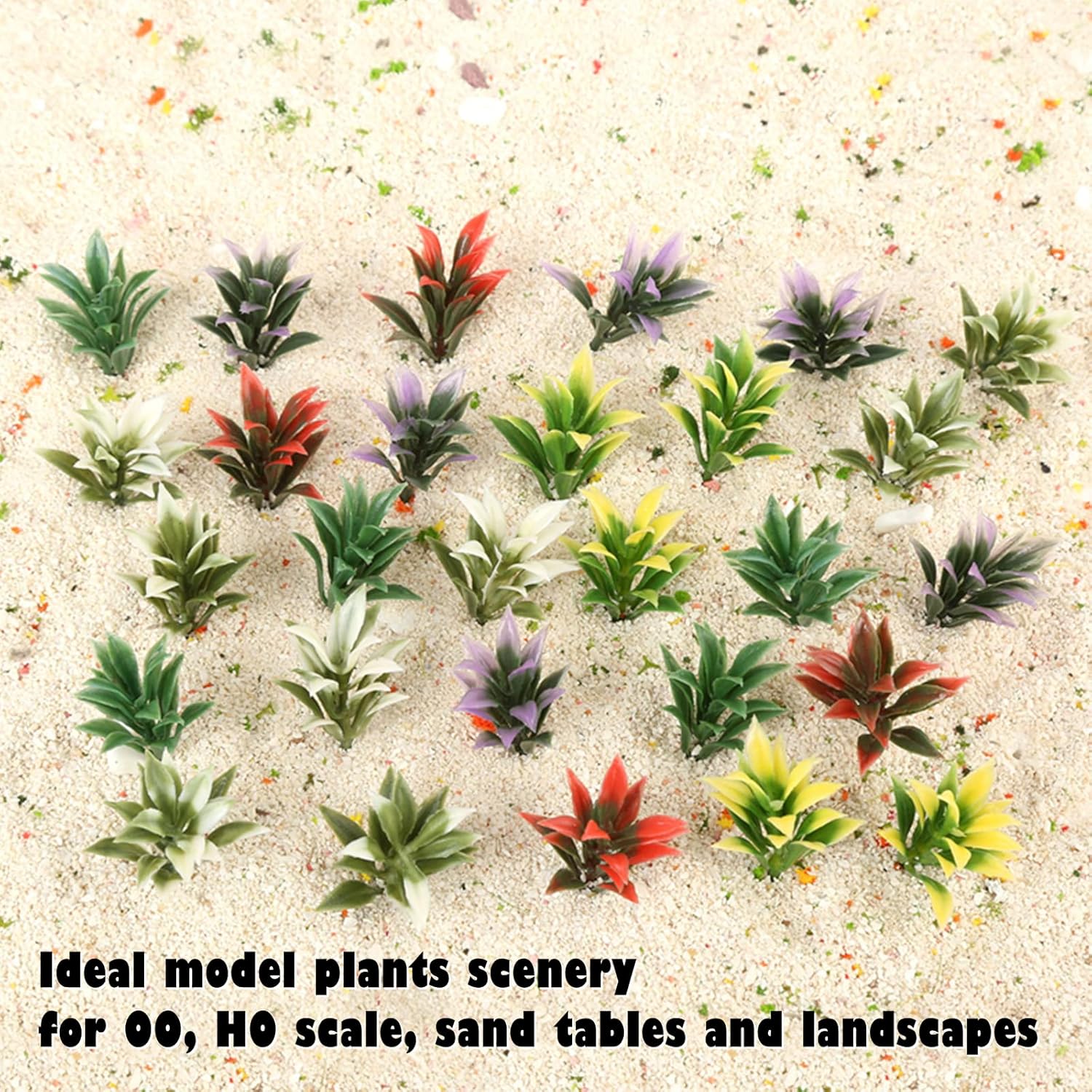 Yetaha 100PCS Mixed Model Plants, Colorful Flowering Plants, Railway Park Garden Scene Architecture Ornament Scenery, Railroad Layout Scene Decoration