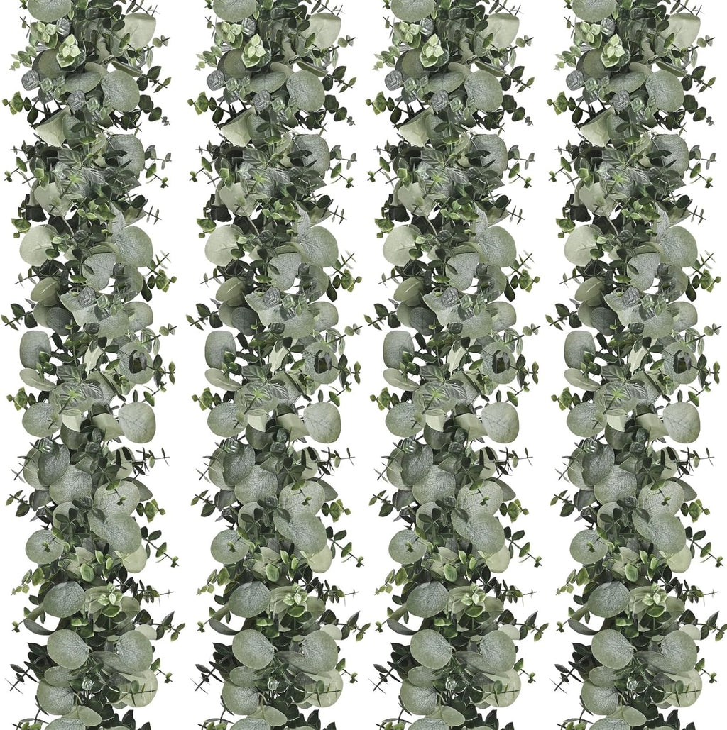 Dolicer 4 Packs 6FT Artificial Eucalyptus Garland, Faux Greenery Garland Hanging Fake Silver Dollar Eucalyptus Leaves Vines for Wedding Backdrop Arch Table Wall Party Home Decor