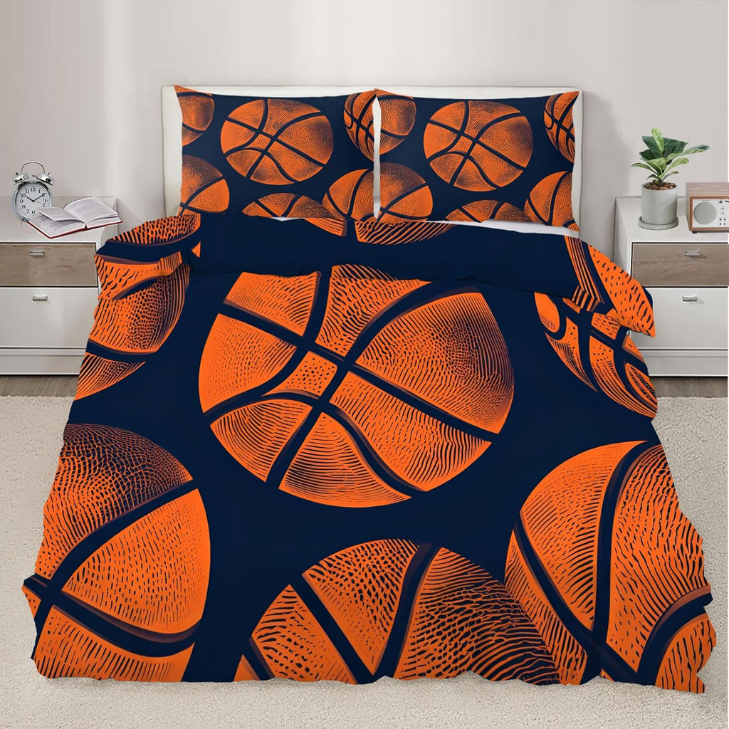 Basketball Duvet Cover Twin Basketball Lover Bedding Set 2 Piece for Kids Decor Modern Sports Theme Comforter Cover and 1 Pillow Sham with Zipper Closure