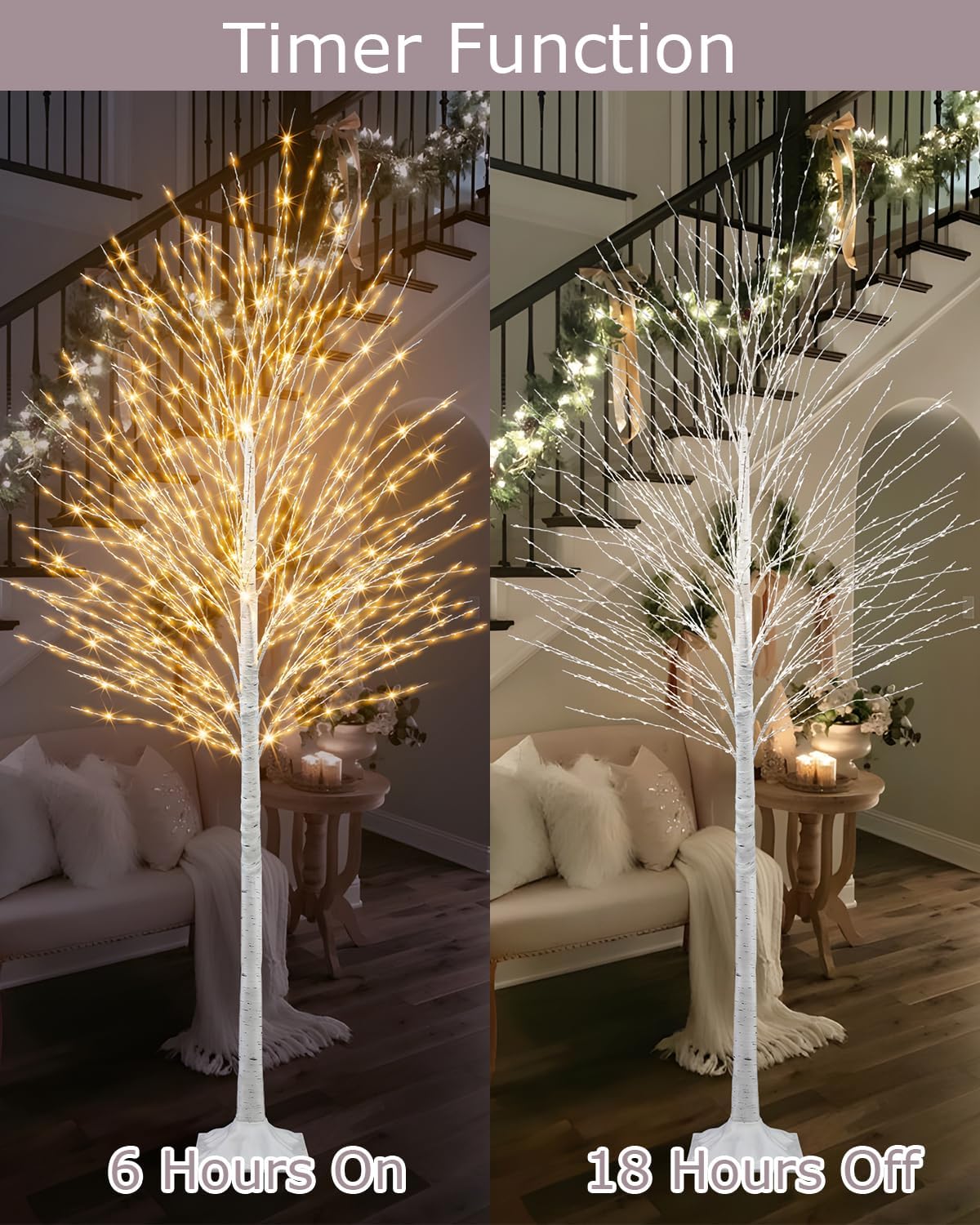 7 FT Lighted Birch Tree, Birch Tree with 1224 LED Lights Artificial Light Up White Birch Christmas Twig Tree with Timer for Indoor Outdoor Wedding Home Yard Mantel Porch Decor
