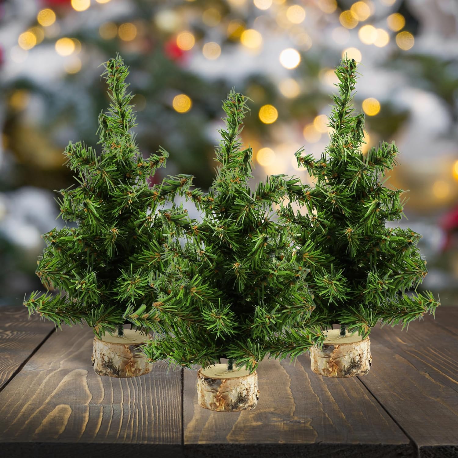 AuldHome Design Mini Christmas Trees (3-Pack, 10-Inch); Canadian Pine Greenery Tabletop Holiday Decor
