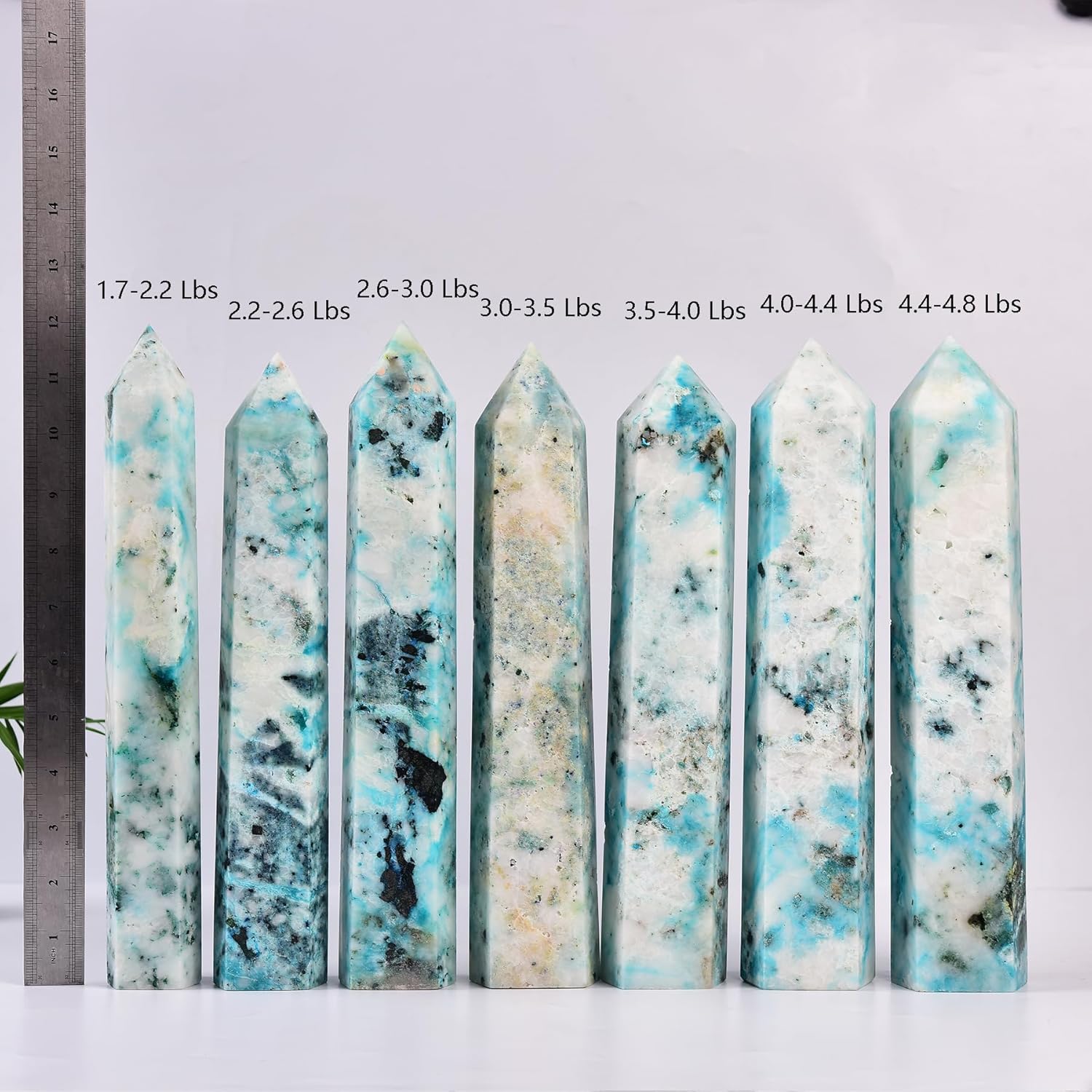 JIC Gem Natural Large Phoenix Pine Obelisk Quartz Crystal Wand Tower Point 6 Faceted Column Chrysocolla Crystal Healing Wand Reiki Decor 2.2-2.6 Lbs