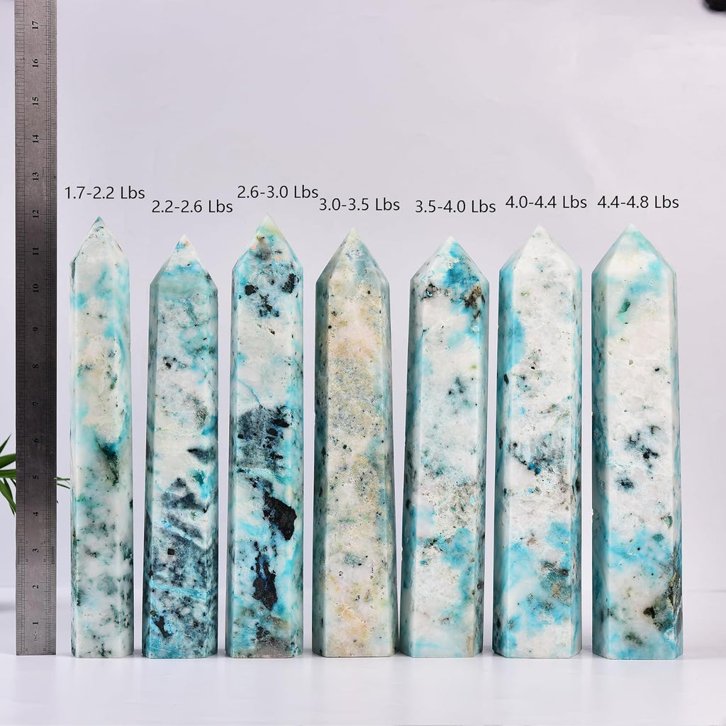 JIC Gem Natural Large Phoenix Pine Obelisk Quartz Crystal Wand Tower Point 6 Faceted Column Chrysocolla Crystal Healing Wand Reiki Decor 2.6-3.0 Lbs