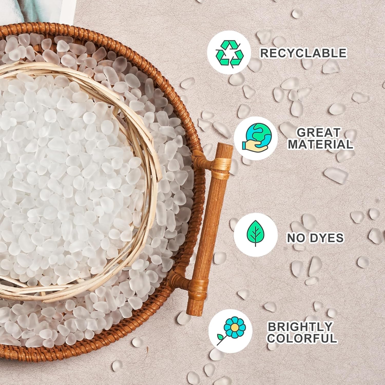 QEQEKAKA Sea Glass Stones for Crafts About 2.75LB (1180g/41.62oz) White Glass Pebbles Gemstones Bulk for Aquarium Rocks Fish Tank Gravel Filler for Vases Centerpieces