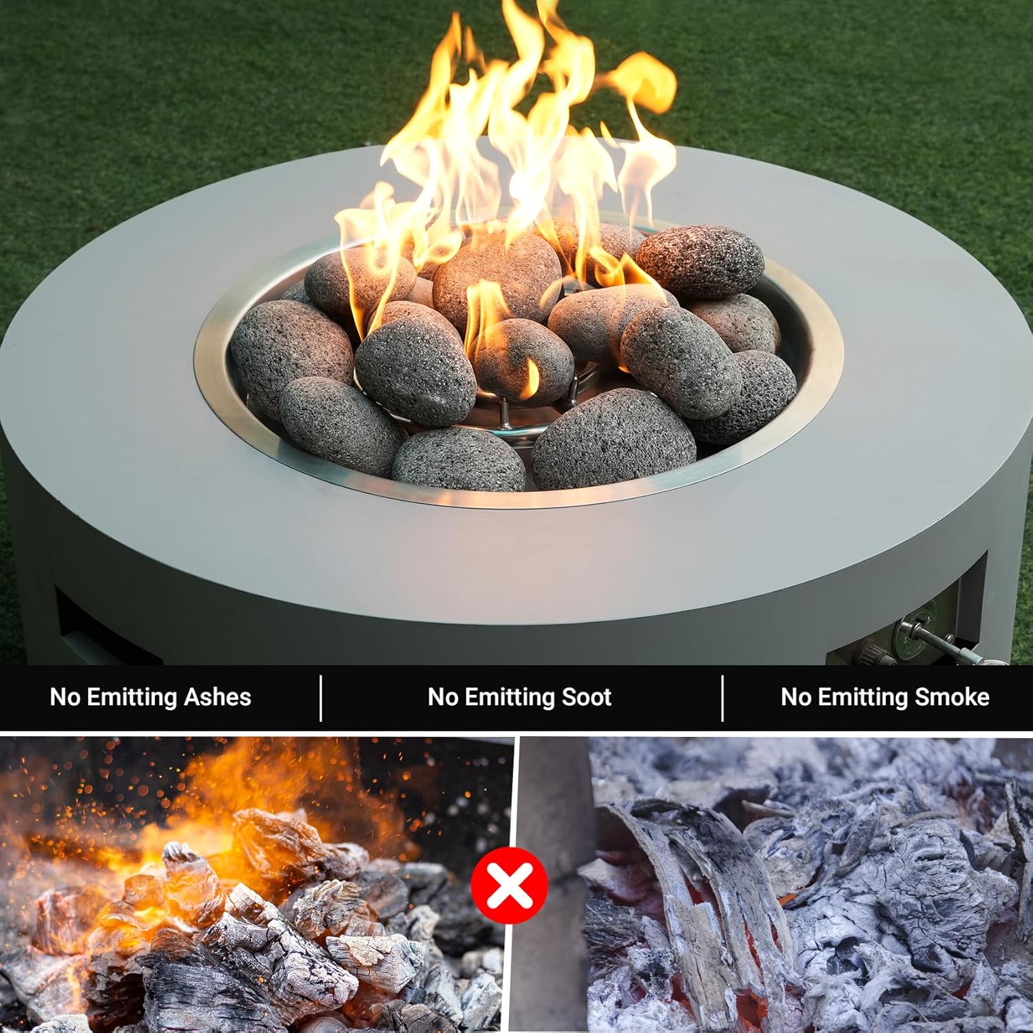 Skyflame 3-5 Inch Round Lava Rock Pebbles, 15 Pounds Black Natural Tumbled Stones for Indoor Outdoor Gas Fire Pit|Fireplaces|Garden Landscaping Decoration| Cultivation of Potted Plants