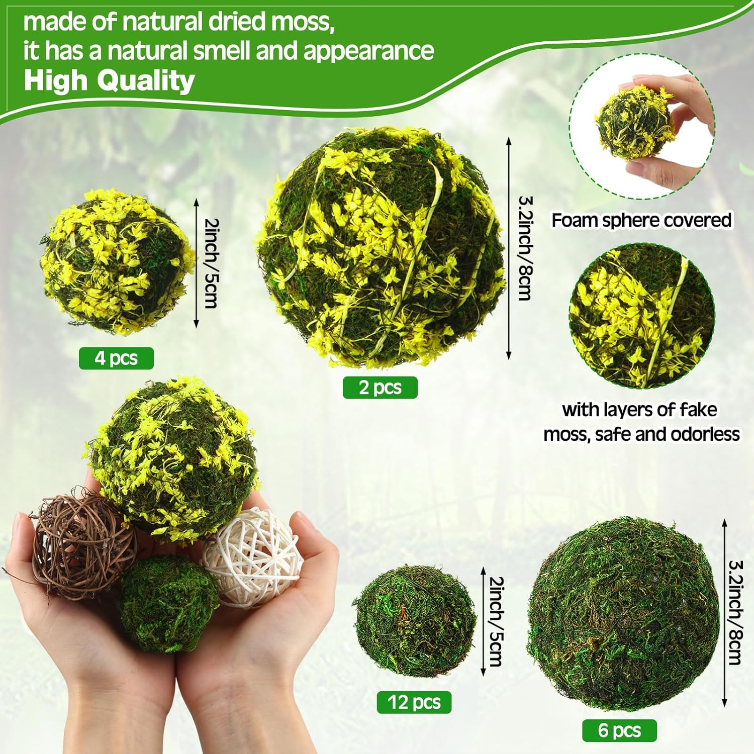 Yunsailing 36 Pcs Moss Decorative Balls for Centerpiece Bowls and Rattan Wicker Balls Handmade Moss Orbs Vase Filler for Garden Wedding Home Christmas Party Decoration(Retro Colors)