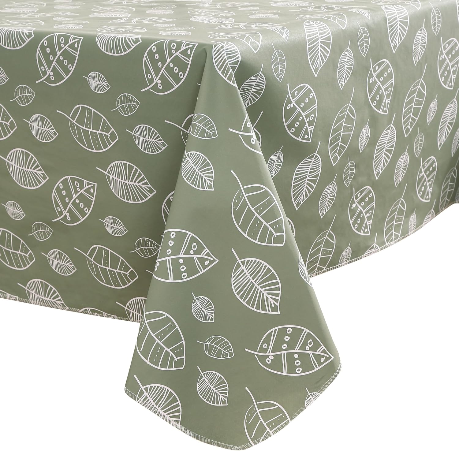 Walrus Heavy Duty Vinyl Tablecloth with Flannel Backing Waterproof Oil-Proof Plastic Table Cloth Stain-Resistant Wipeable Rectangle or Square Table Cover for Indoor and Outdoor (Leaf, 60X102 Inch)