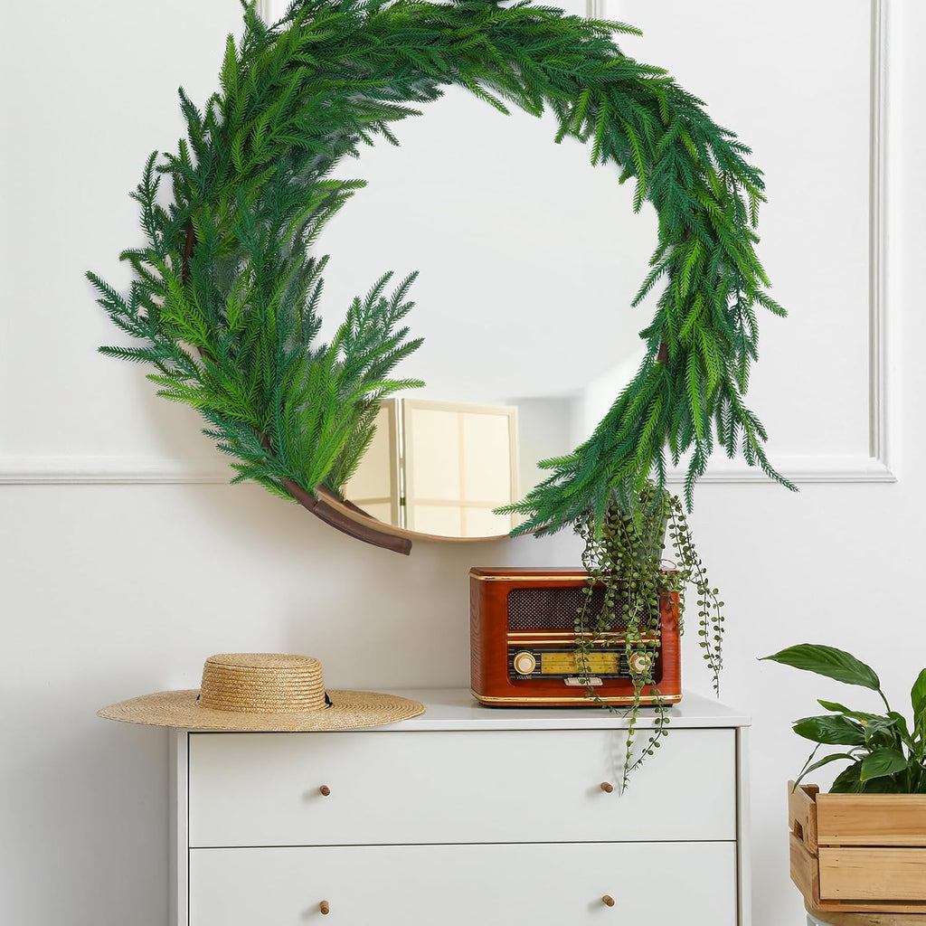 Jutom 1 Pcs 6 Feet Christmas Norfolk Pine Garland Realistic Artificial Faux Greenery Cedar Garland for Mantle Holiday Indoor Outdoor Fireplace Winter Christmas Decorations