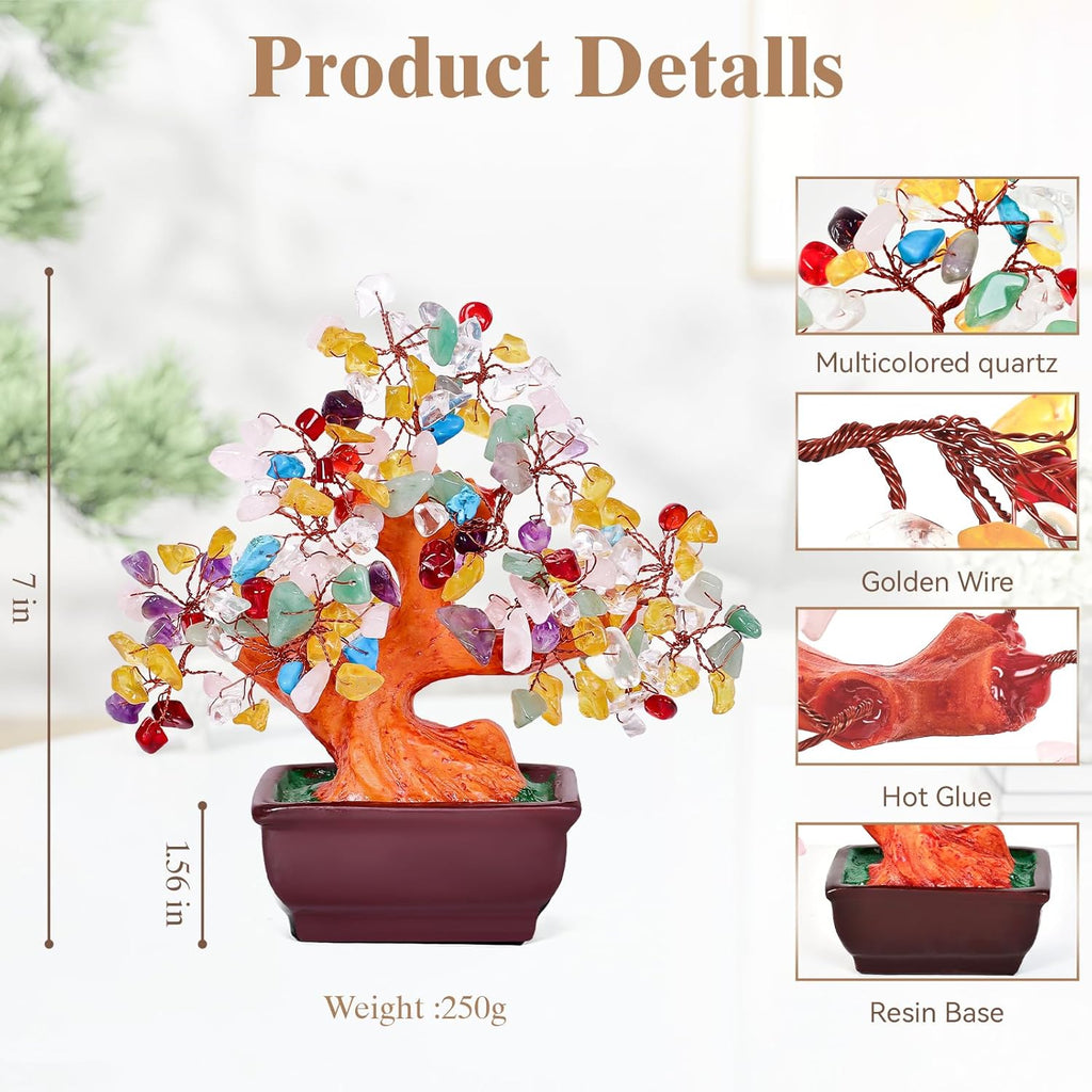 Feng Shui Quartz Crystal Money Tree Bonsai Style Decoration for Luck and Wealth (Multicolor)