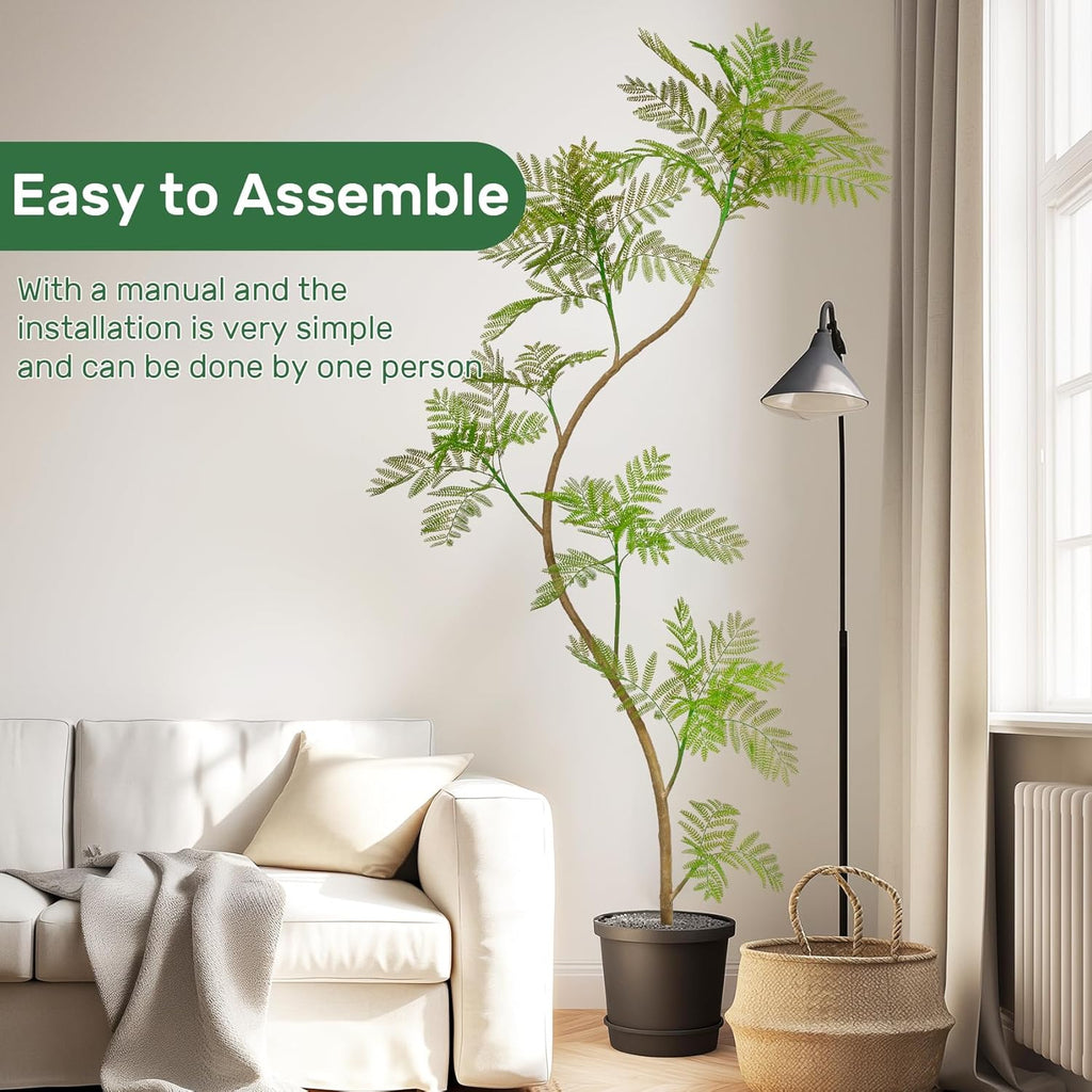 7.9FT Artificial Tree Fake Jacaranda Tree,Faux Tall Tree Lifelike Green Leaves Large Plants Indoor Fake Trees for Home Decor