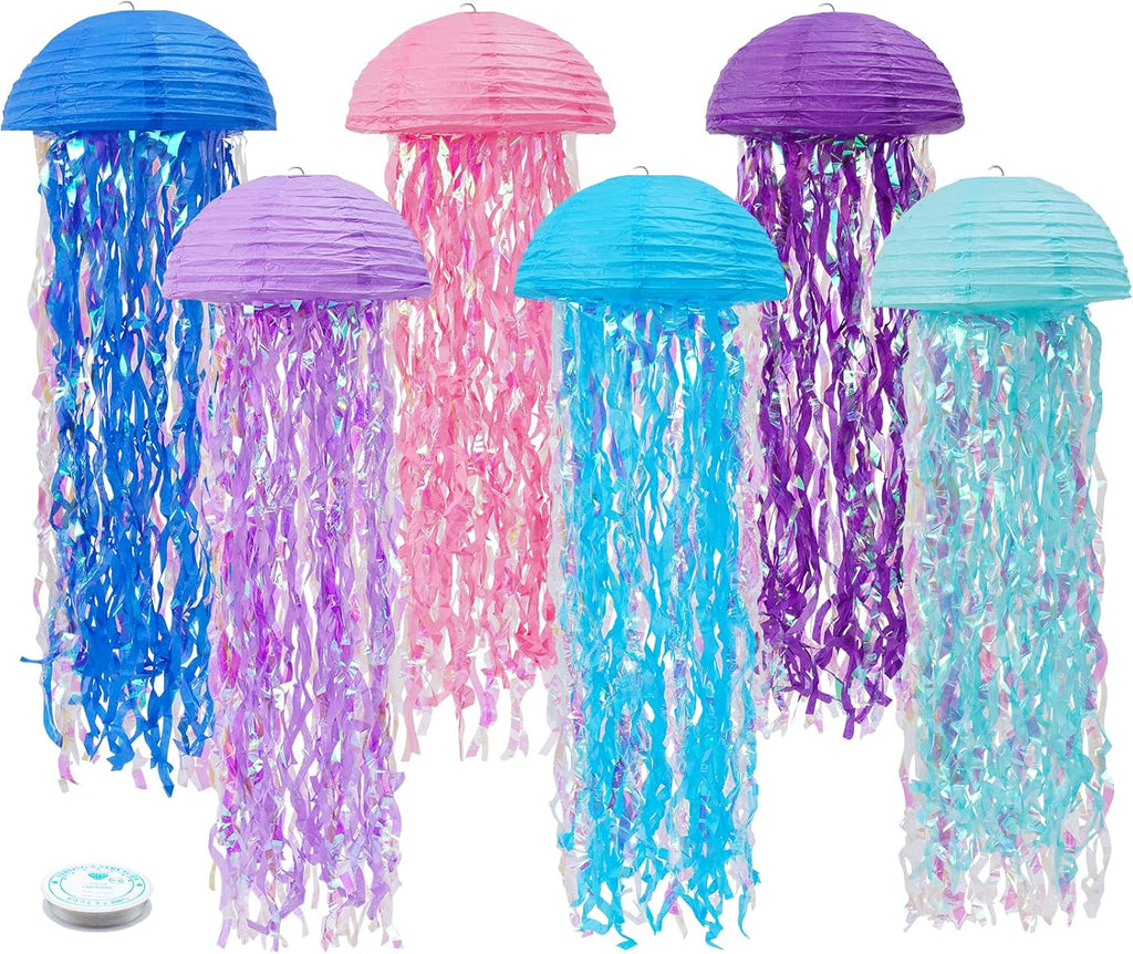 Mermaid Birthday Decorations, Jellyfish Paper Lanterns for Mermaid Party Baby Shower Under The Sea Ocean Birthday Party Decorations Pack of 6 Colorful