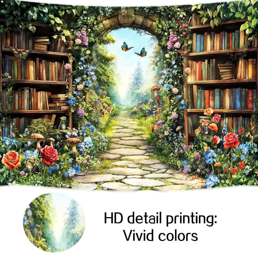 12X10ft Fairy Forest Wonderland Photography Backdrop Enchanted Library Garden Path with Floral Plants Butterflies Nature Magic Photo Studio Props for Birthday Baby Shower Party Decor