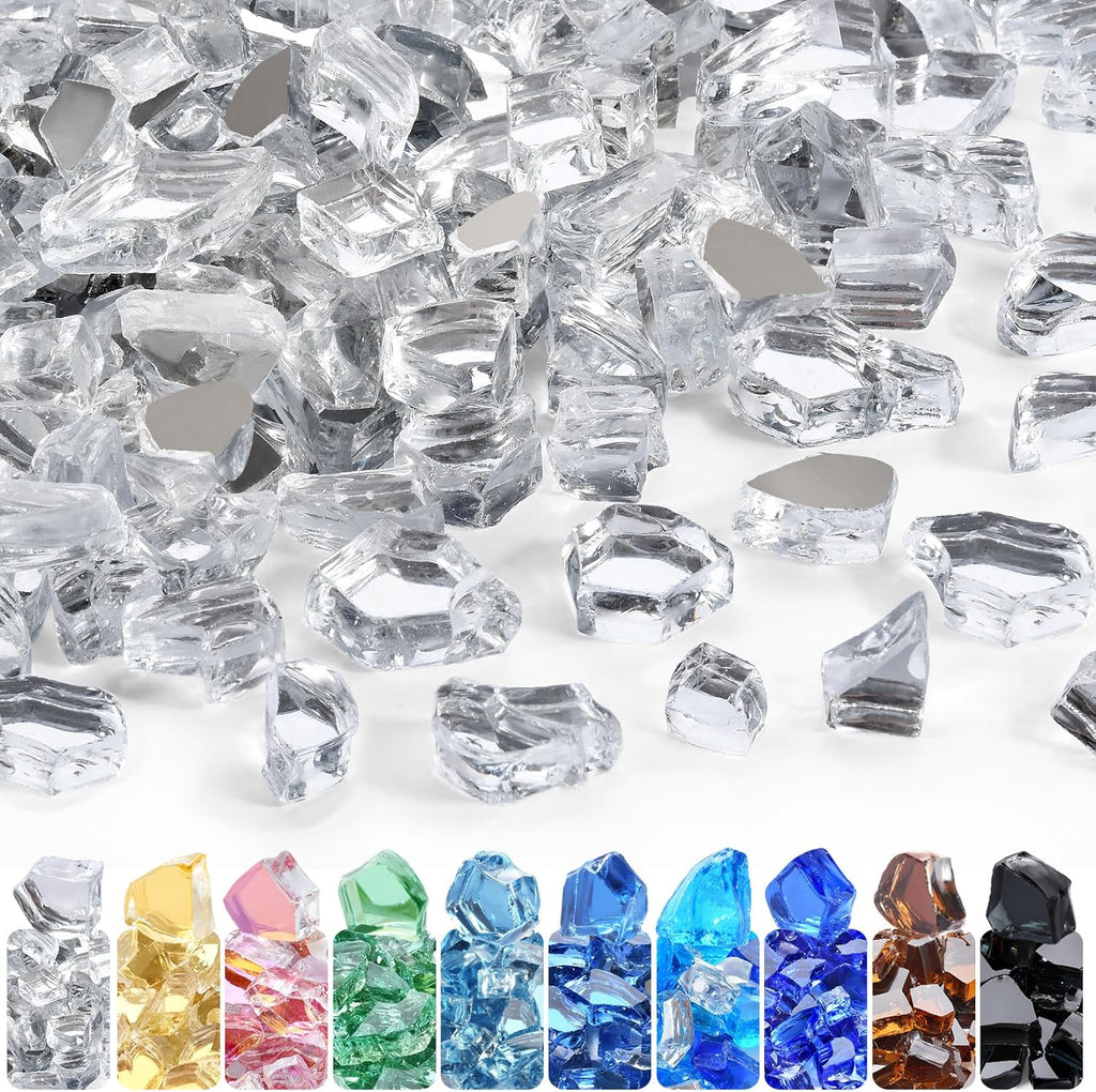 GasSaf 1/2 Inch Fire Glass Reflective Tempered Fireglass Cut Crushed FireGlass for Fire Pit, Fireplace, Replaces Existing Gas Logs & Lava Rocks (20 Pound)(Crystal Ice Reflective)