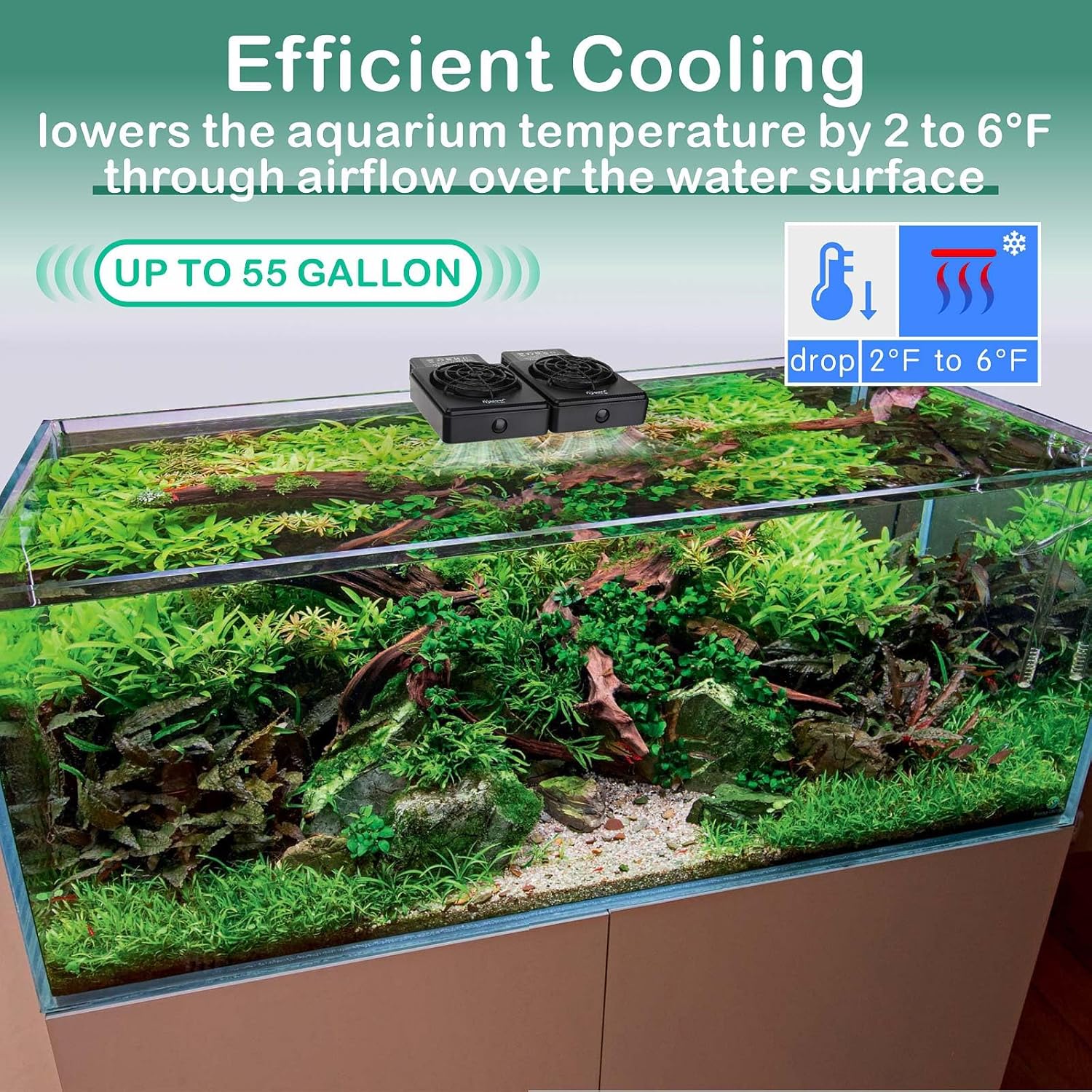 hygger Adjustable Speed Aquarium Cooling Fan, Quiet Fish Tank Cooler with Timer Water Chiller for Axolotl Tank Accessories 2 Fans
