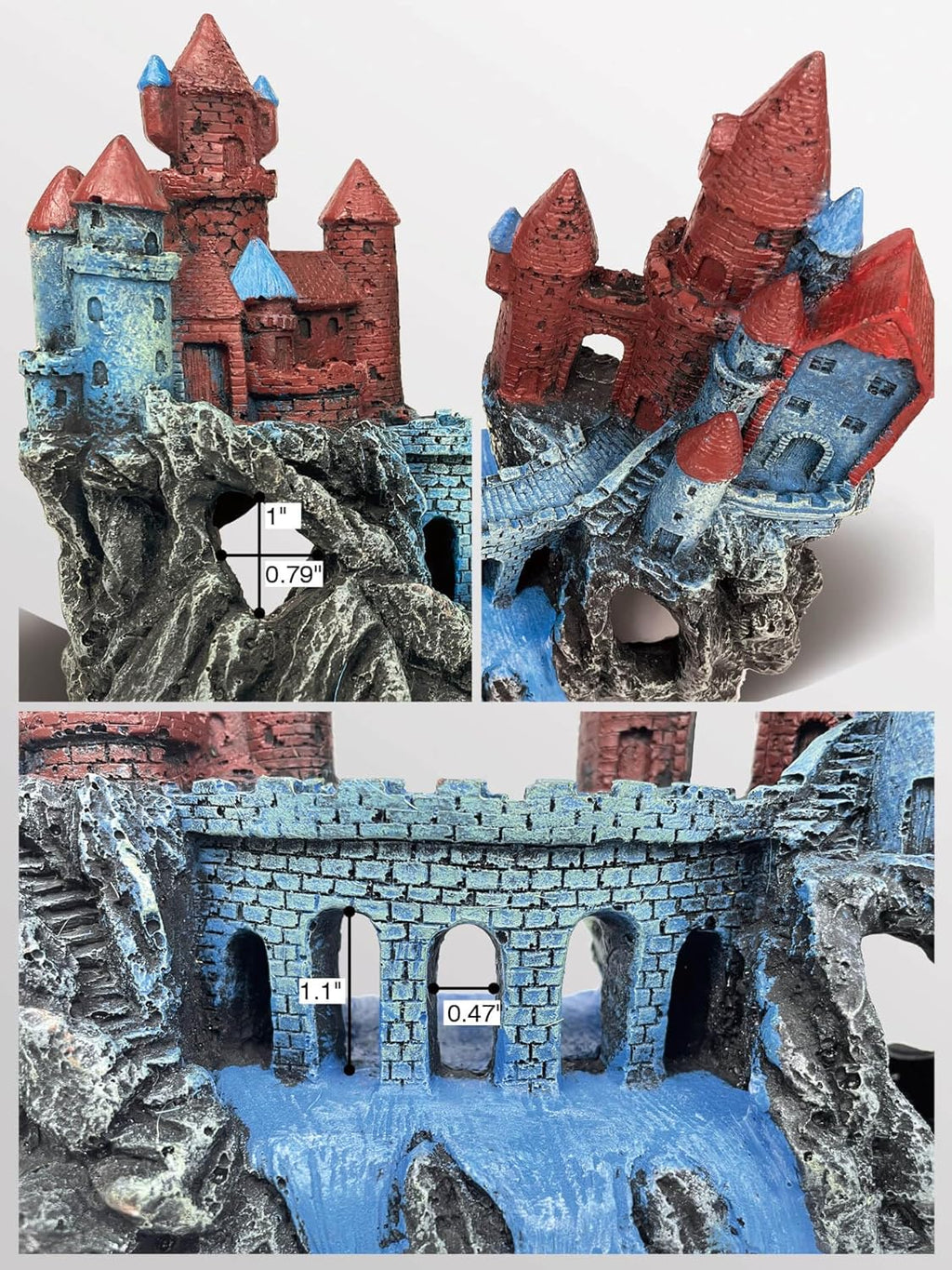 Magic Medieval Aquarium Castle Decor - 9.2 Inch Medium Fish Tank Decoration with Betta Hideouts, Cave for Fish Tank Rocks, Safe Resin Ornament for Fresh & Saltwater Tanks