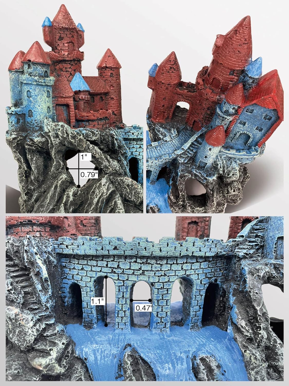 Magic Medieval Aquarium Castle Decor - 9.2 Inch Medium Fish Tank Decoration with Betta Hideouts, Cave for Fish Tank Rocks, Safe Resin Ornament for Fresh & Saltwater Tanks