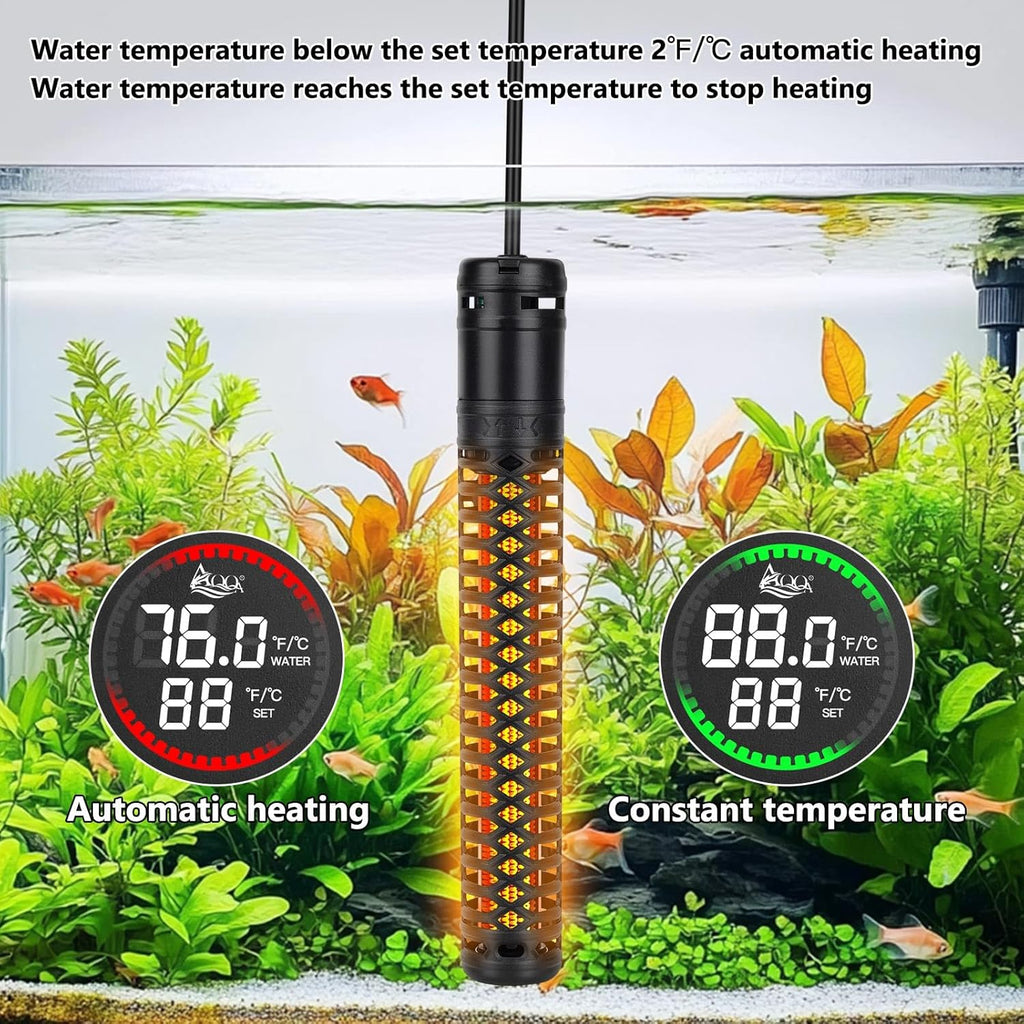 AQQA 800W Aquarium Heater, Fish Tank Heater with Digital Thermostat, Over-Temperature and Dry-Run Protection, for 90-150 Gallon Freshwater, Saltwater, Turtle Betta Fish Tank Aquarium