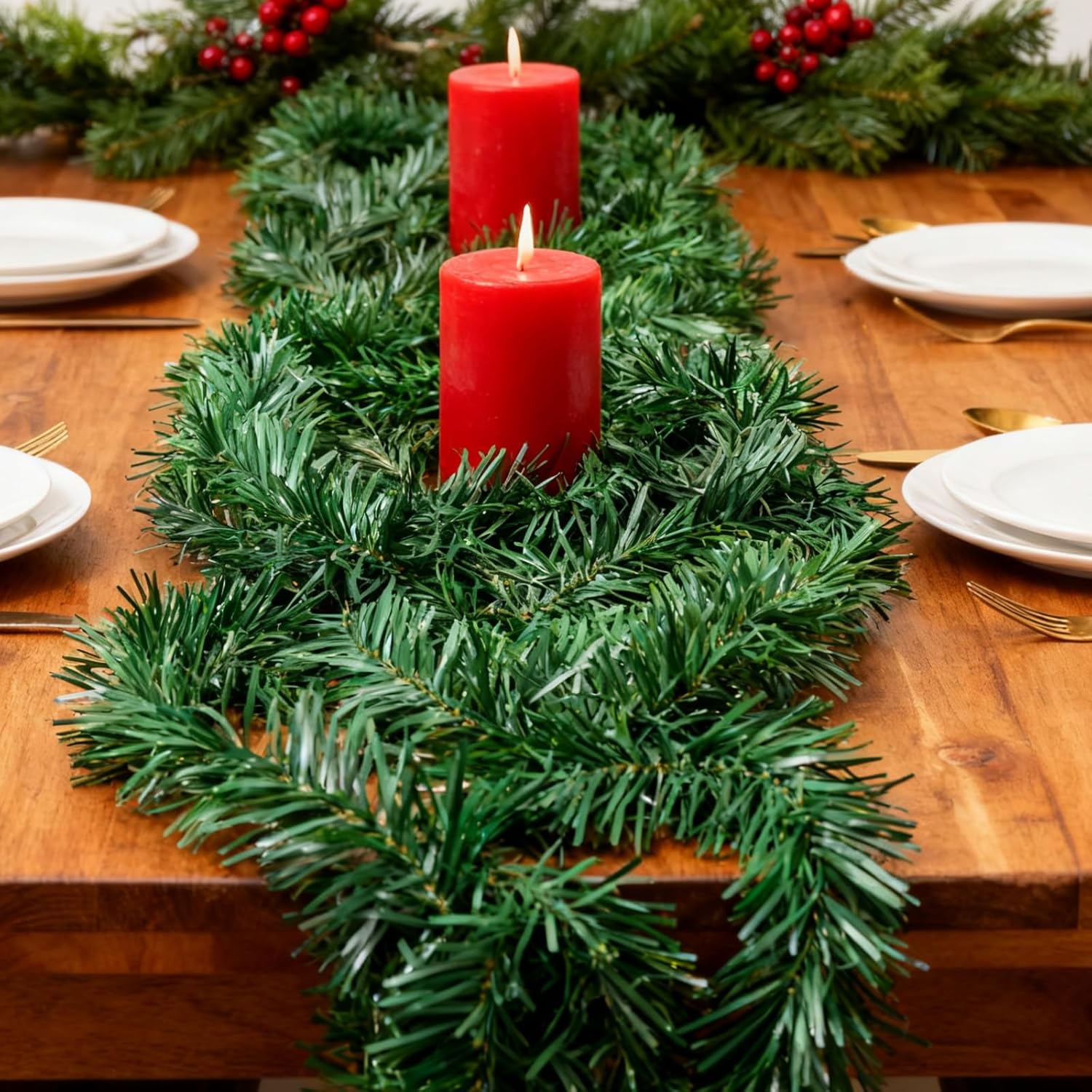 150 Ft Christmas Miniature Artificial Pine Garlands Mini Green Pine Greenery Roping Garlands Miniature Thin Wired Stems Ties for Xmas DIY Crafts Holiday Season Outdoor Indoor Party Decorations
