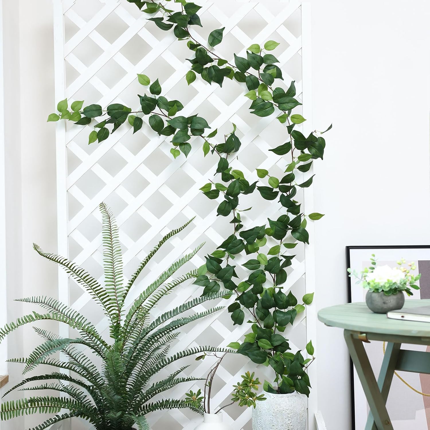 mizii 2 Strands Artificial Scindaps Vines Garland 73" Fake Vine with Silk Green Leaves Faux Evergreen Hanging Plants Greenery Decoration for Party Wedding Bedroom Home Wall Room Decor (Scindapsus)