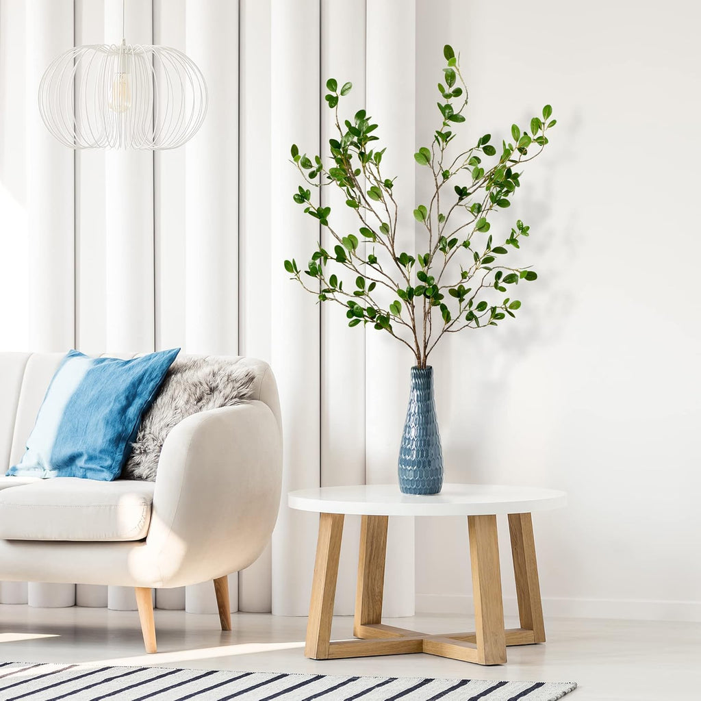 Sggvecsy 43’’ 2Pcs Artificial Ficus Branches Faux Leaf Spray Green Eucalyptus Branches Artificial Greenery Stems Fake Ficus Twig Plants for Home Office Wedding Vase Filler Shop Decoration