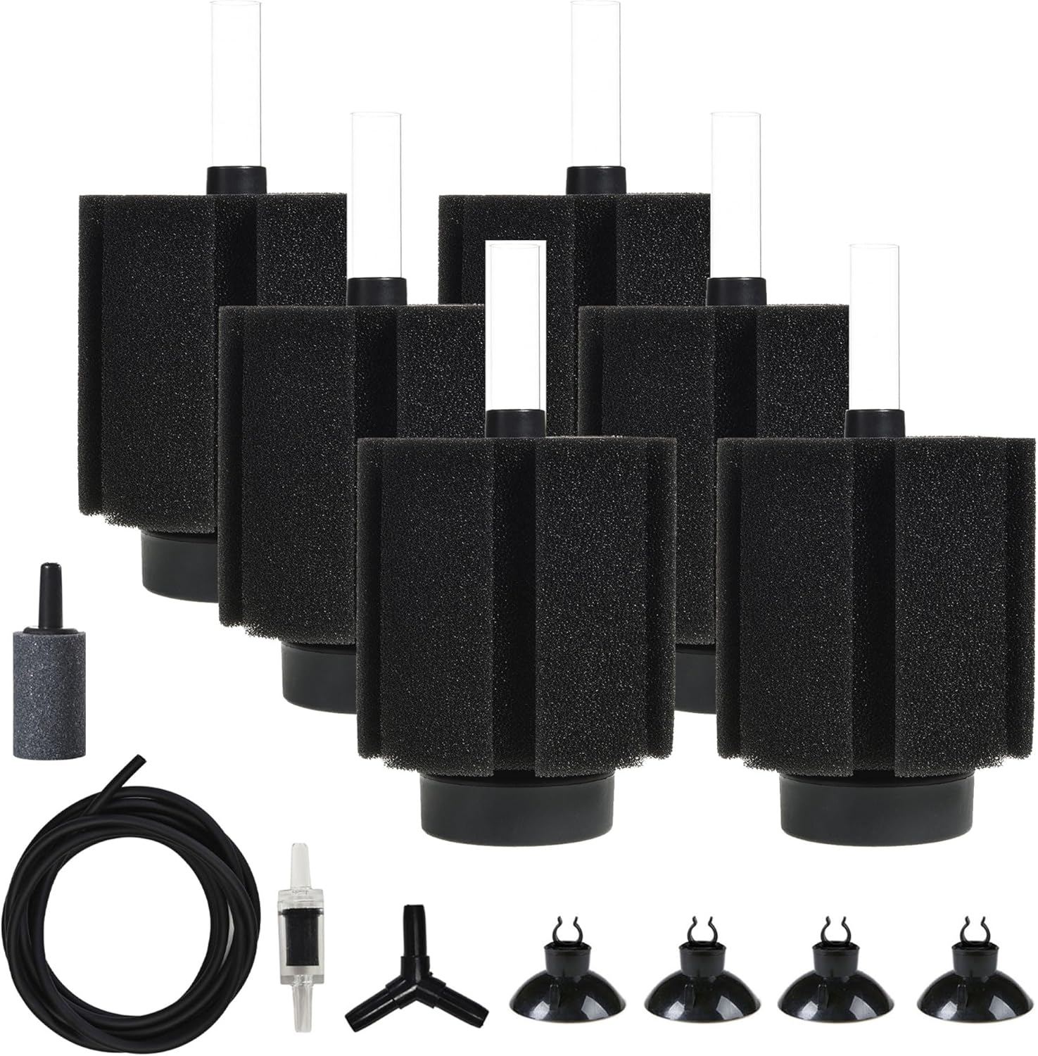 ALEGI Aquarium 60 Gallon Sponge Filter with Air Stone,Sponge Filter 75 Gallon for Breeding Fry Betta Shrimp (6 pcs)