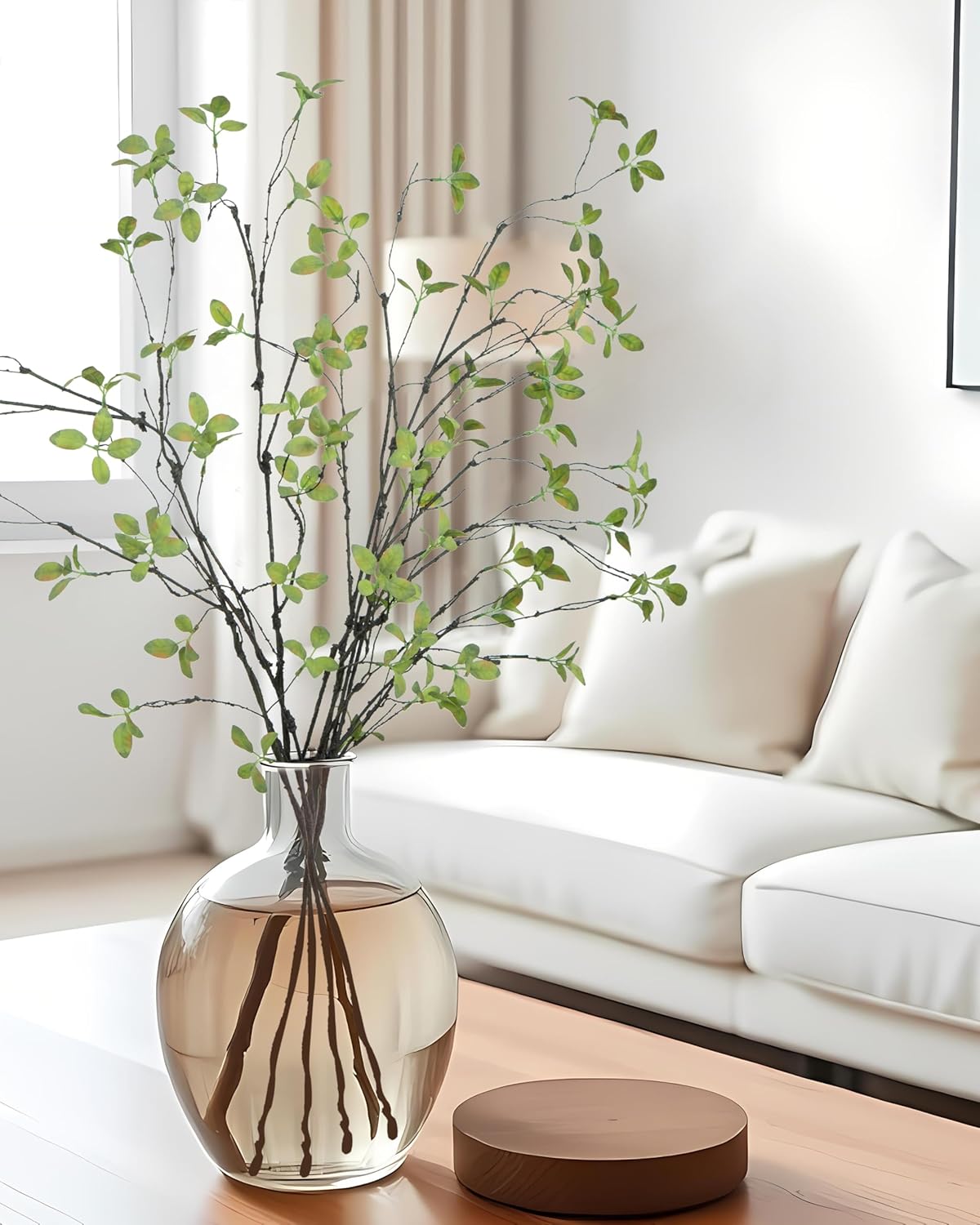DuHouse 34" 5Pcs Artificial Ficus Branches Fake Greenery Stems Faux Eucalyptus Stems for Home Office Table Centerpieces Garden Vase Filler Decoration(Green)