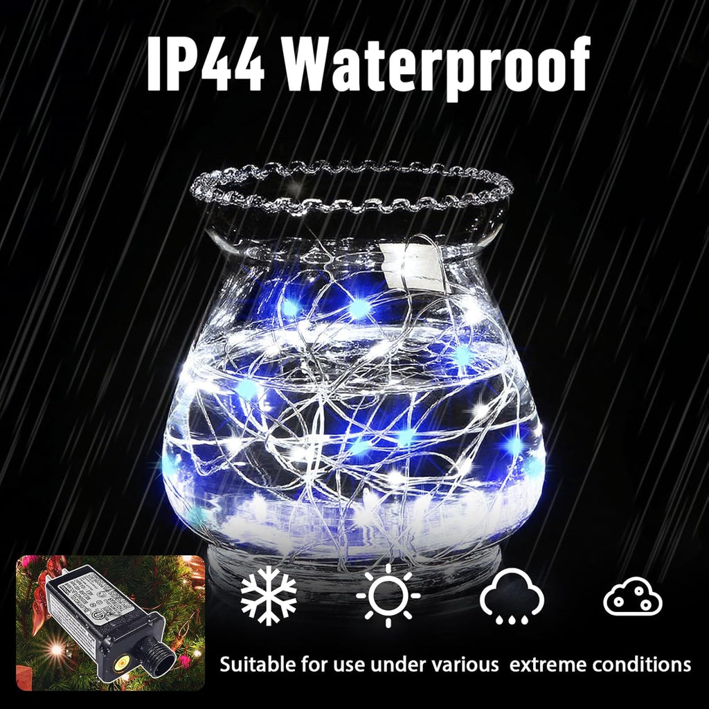 LAMPHOME Fairy Lights Plug in, 33Ft 100 LEDs Waterproof Twinkle Firefly Lights, Adaptor Included, Starry String Lights for Wedding Indoor Outdoor Christmas Patio Garden Decoration, Blue and White